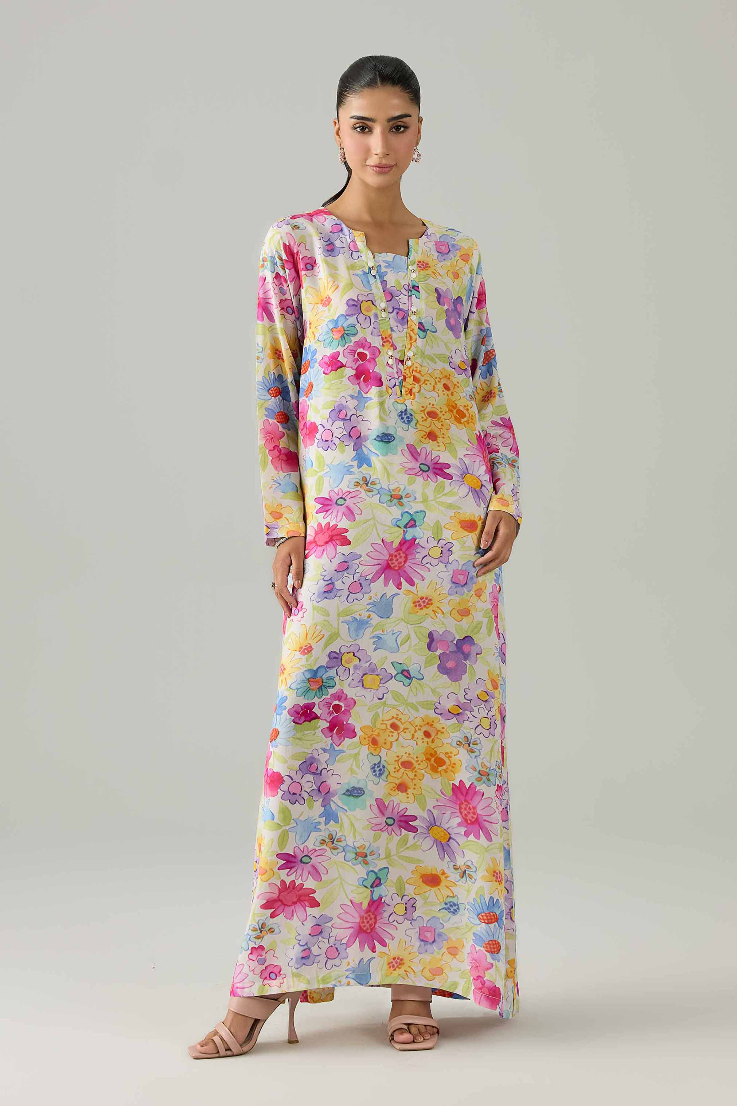 Nishat UK - Multi Printed Dobby 1 Piece ready to wear long dress