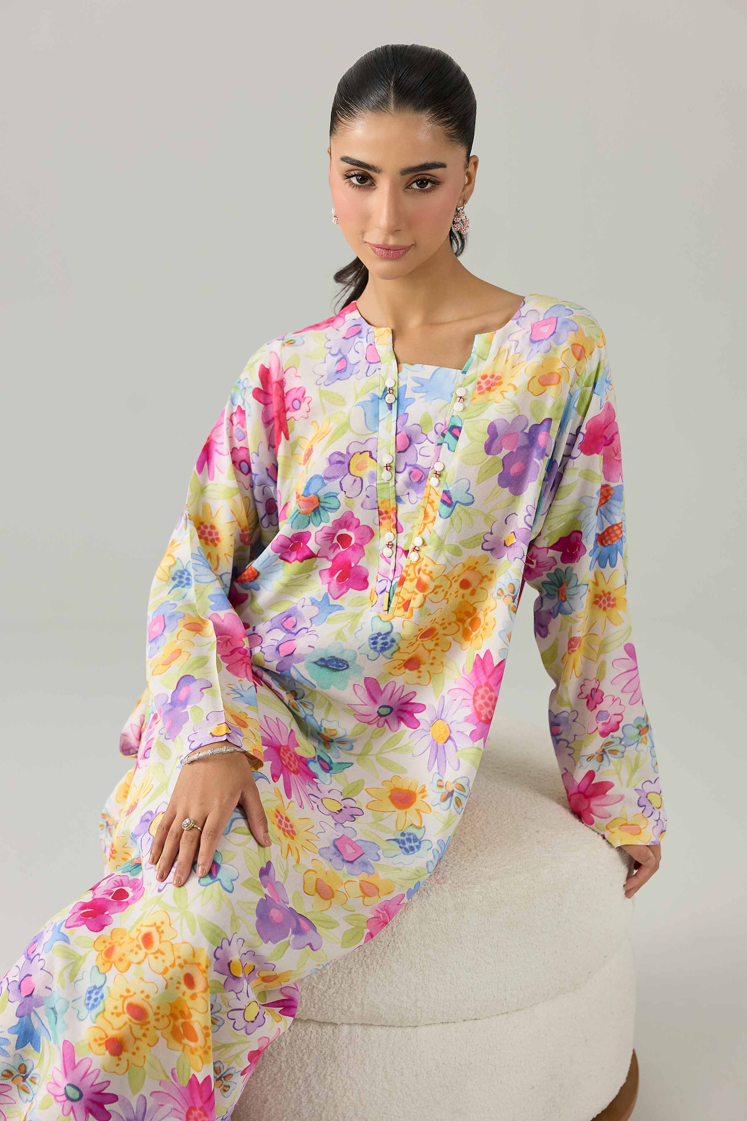 Nishat UK - Multi Printed Dobby 1 Piece ready to wear long dress