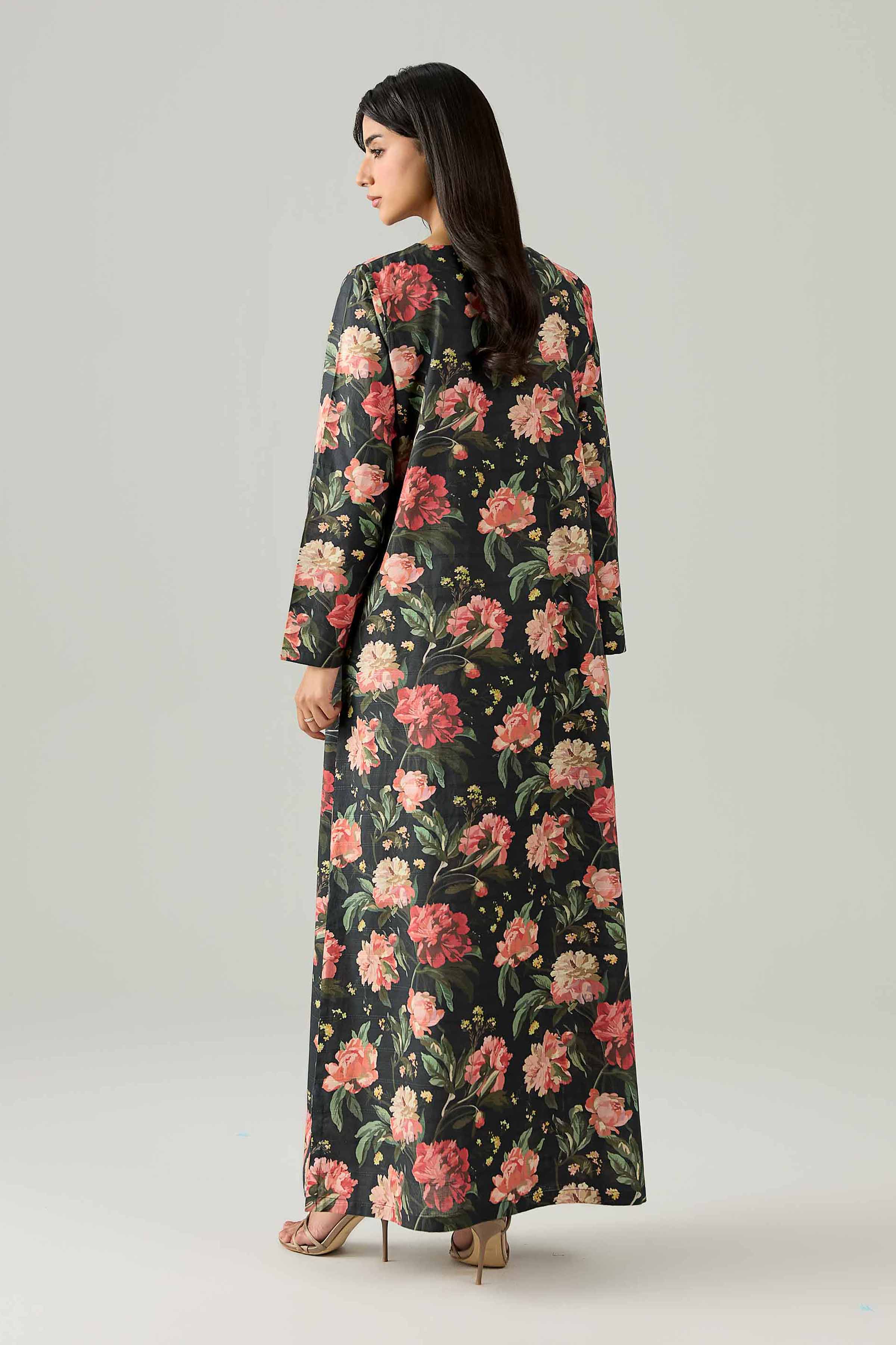 Nishat UK - Black Printed Lawn 1 Piece ready to wear long dress