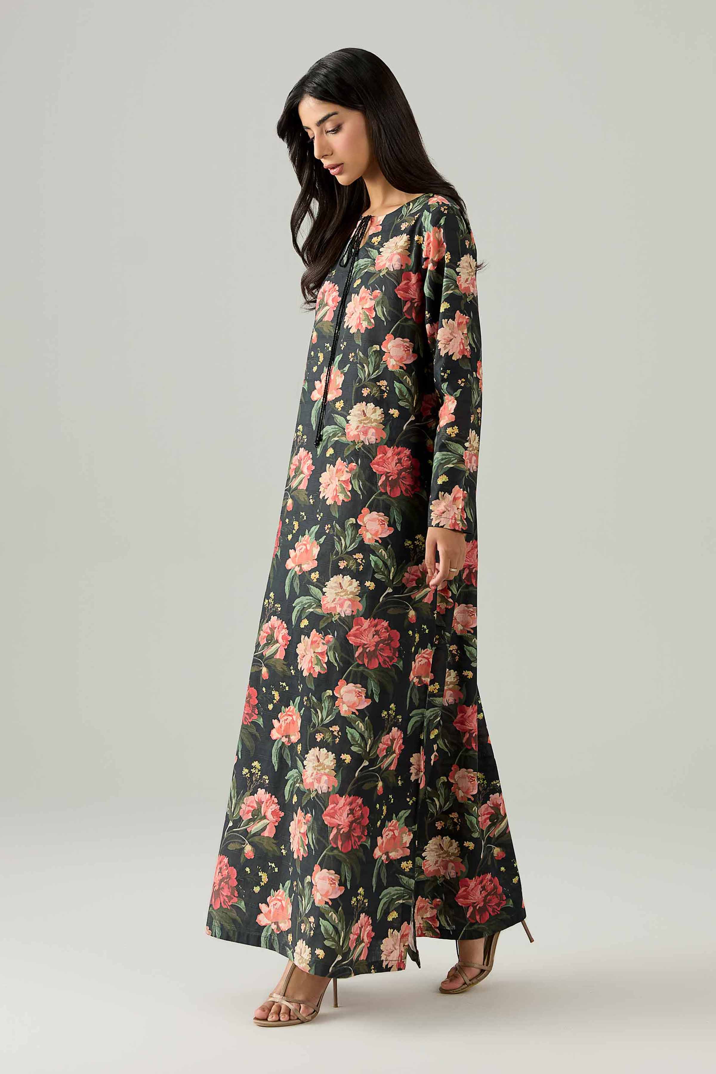 Nishat UK - Black Printed Lawn 1 Piece ready to wear long dress