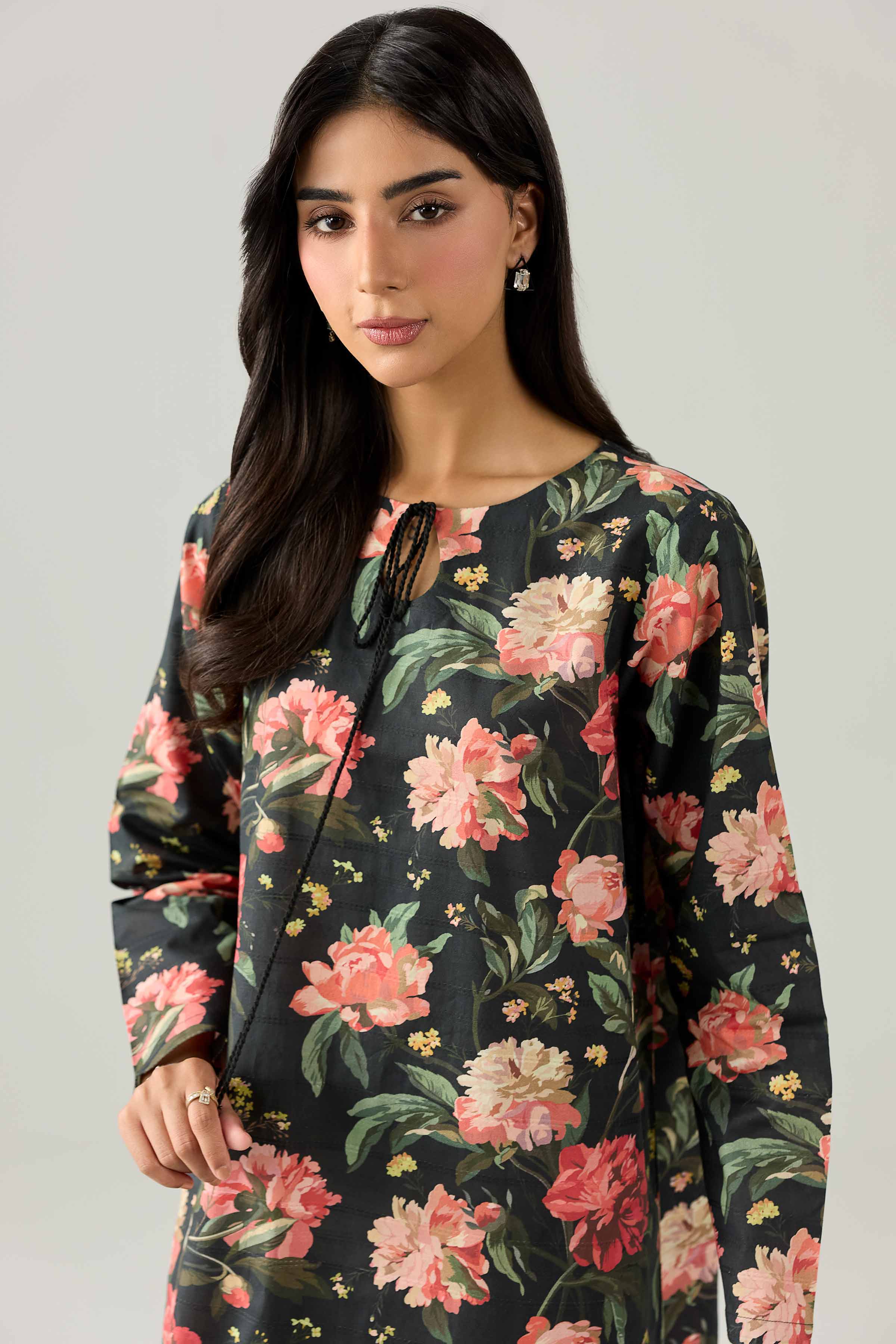 Nishat UK - Black Printed Lawn 1 Piece ready to wear long dress