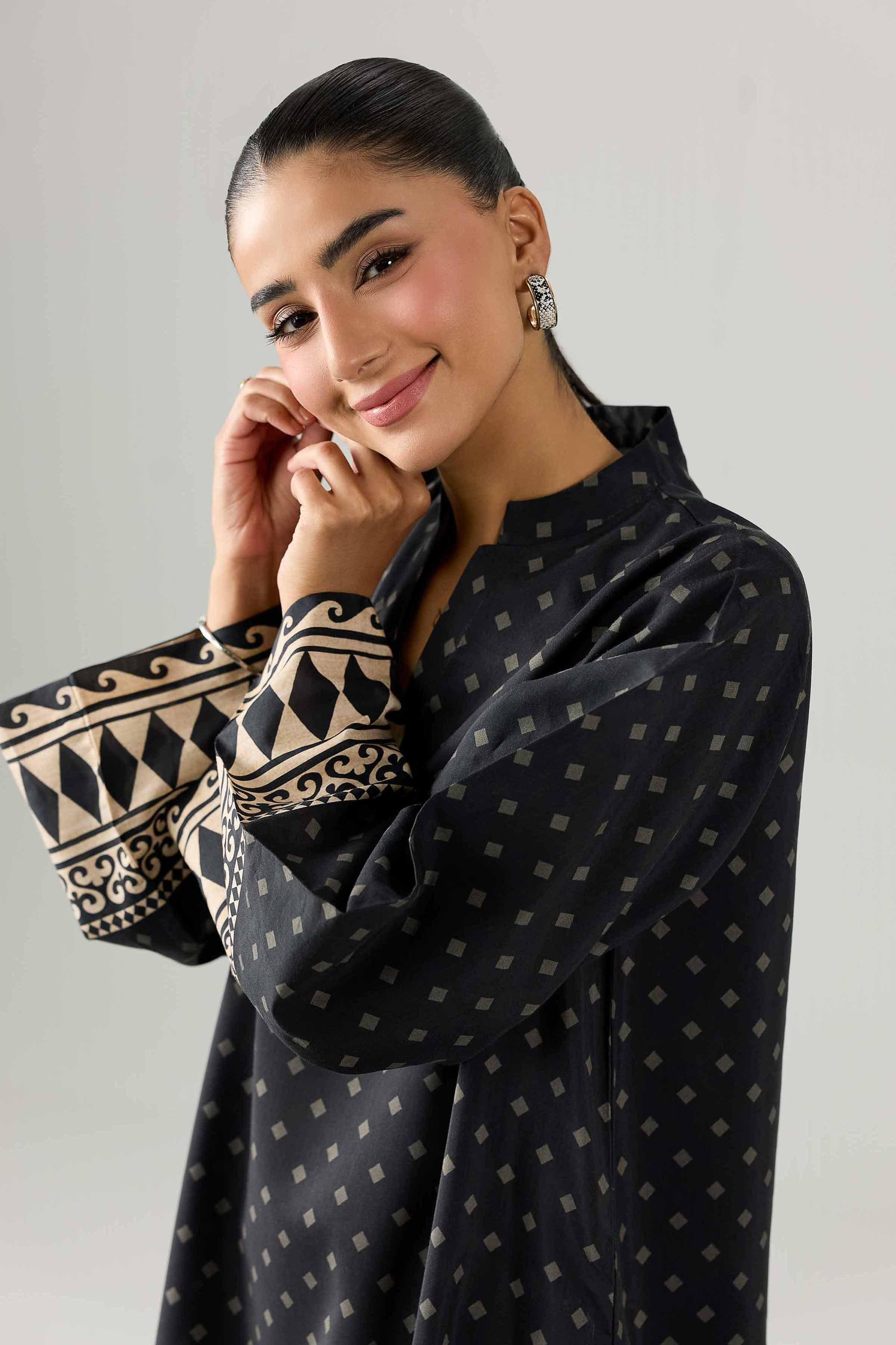 Nishat UK - Black Printed Silk 1 Piece ready to wear long dress