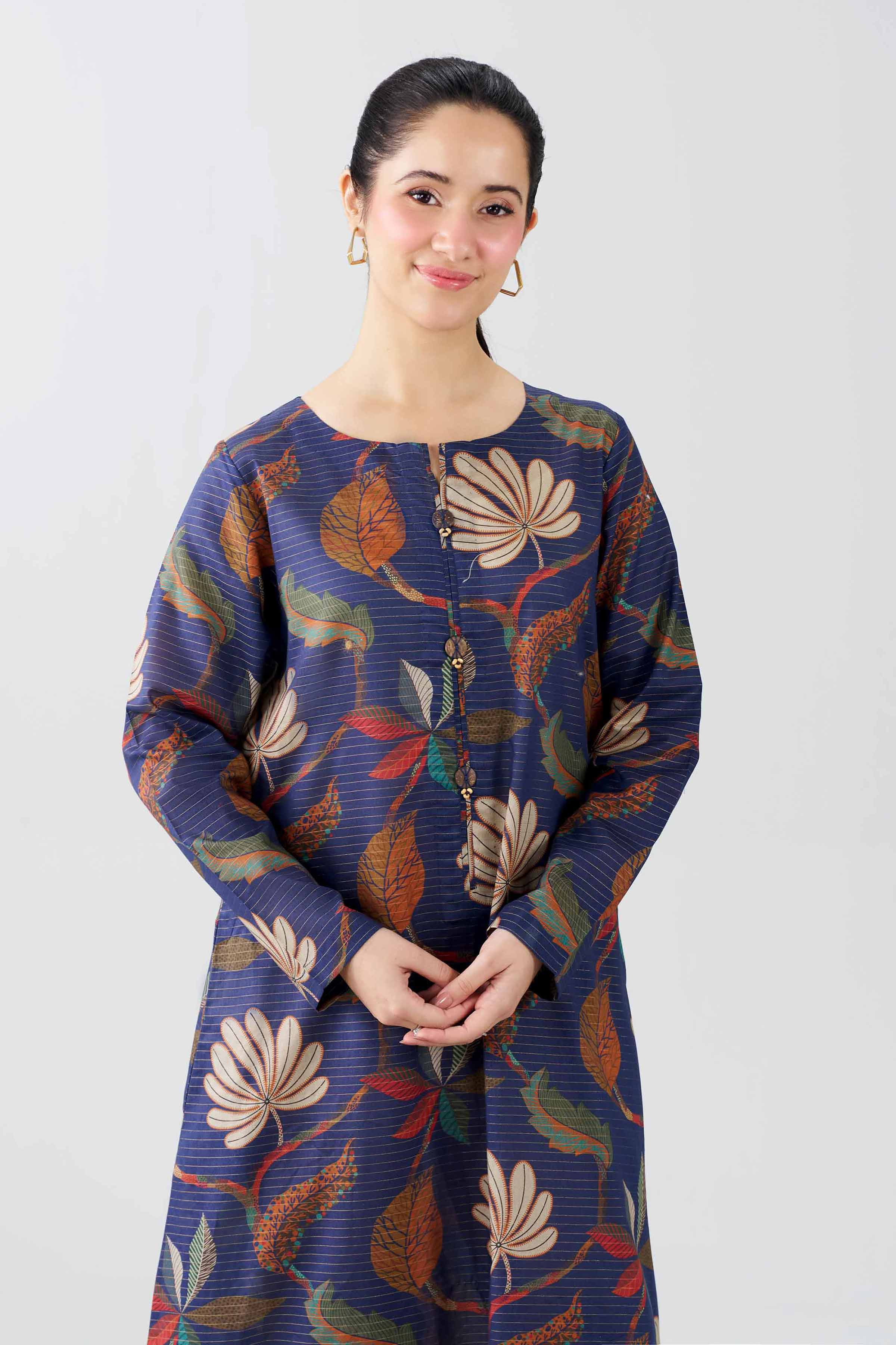 Nishat UK - Blue Printed Lawn 1 Piece ready to wear long dress