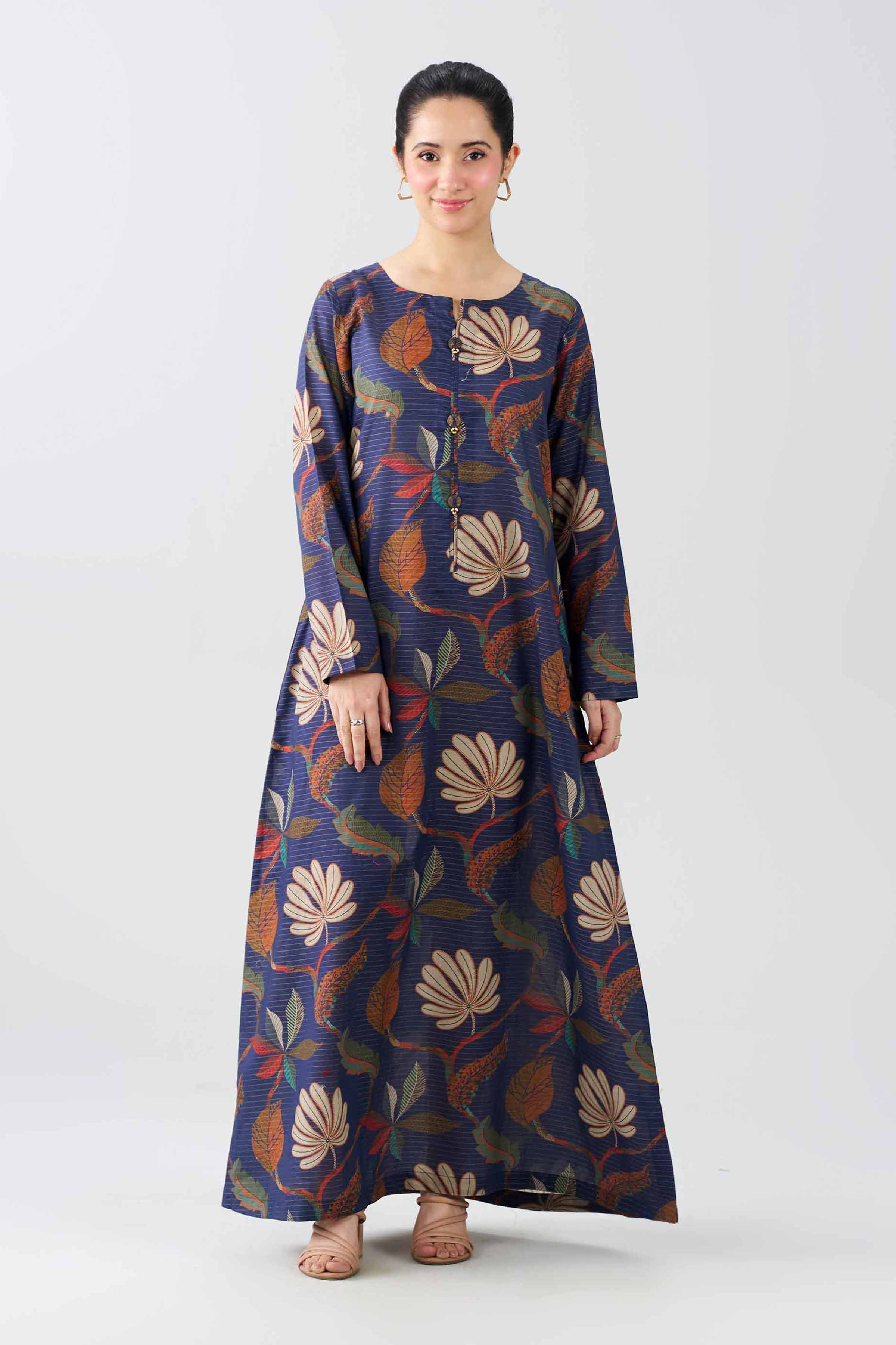 Nishat UK - Blue Printed Lawn 1 Piece ready to wear long dress