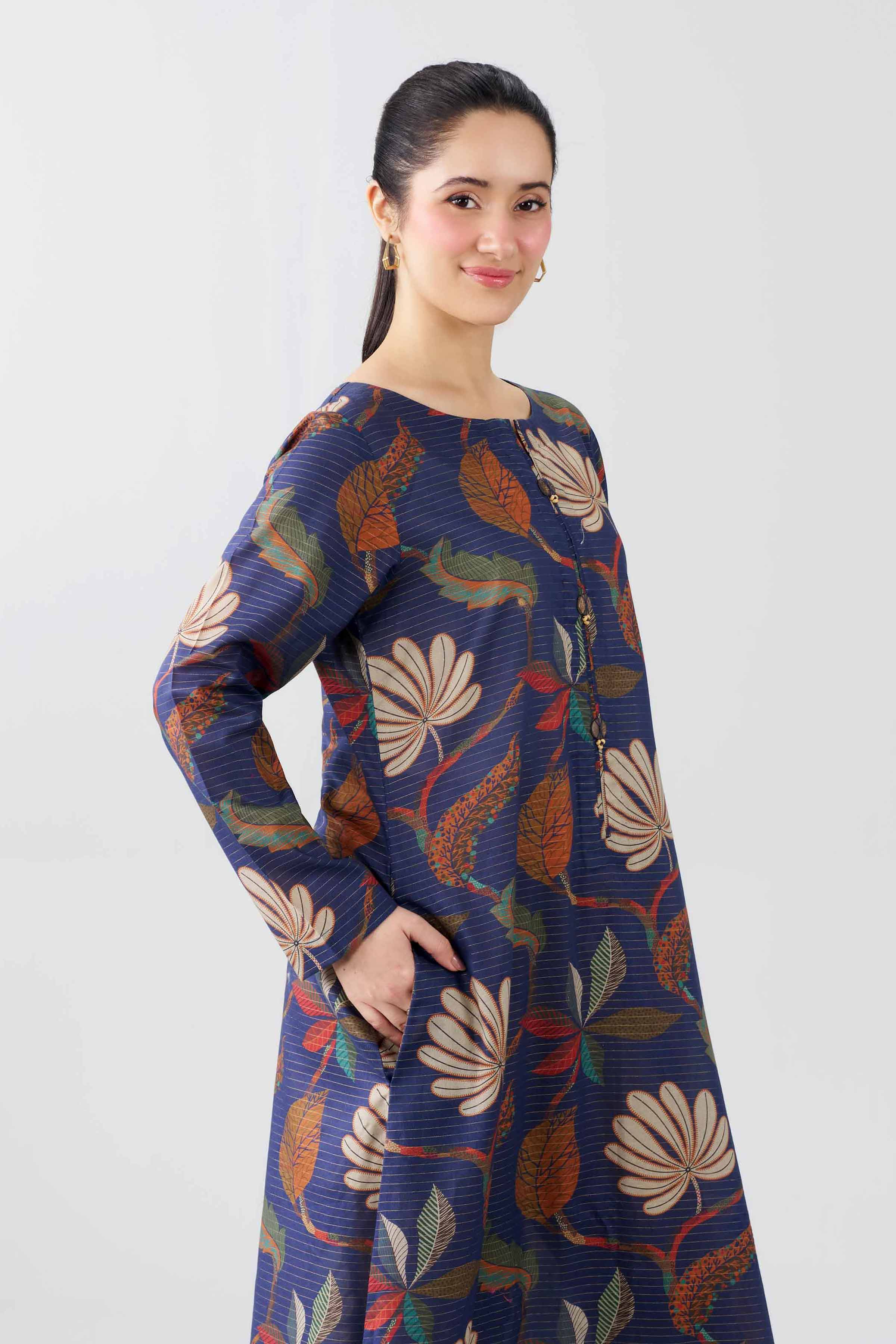 Nishat UK - Blue Printed Lawn 1 Piece ready to wear long dress