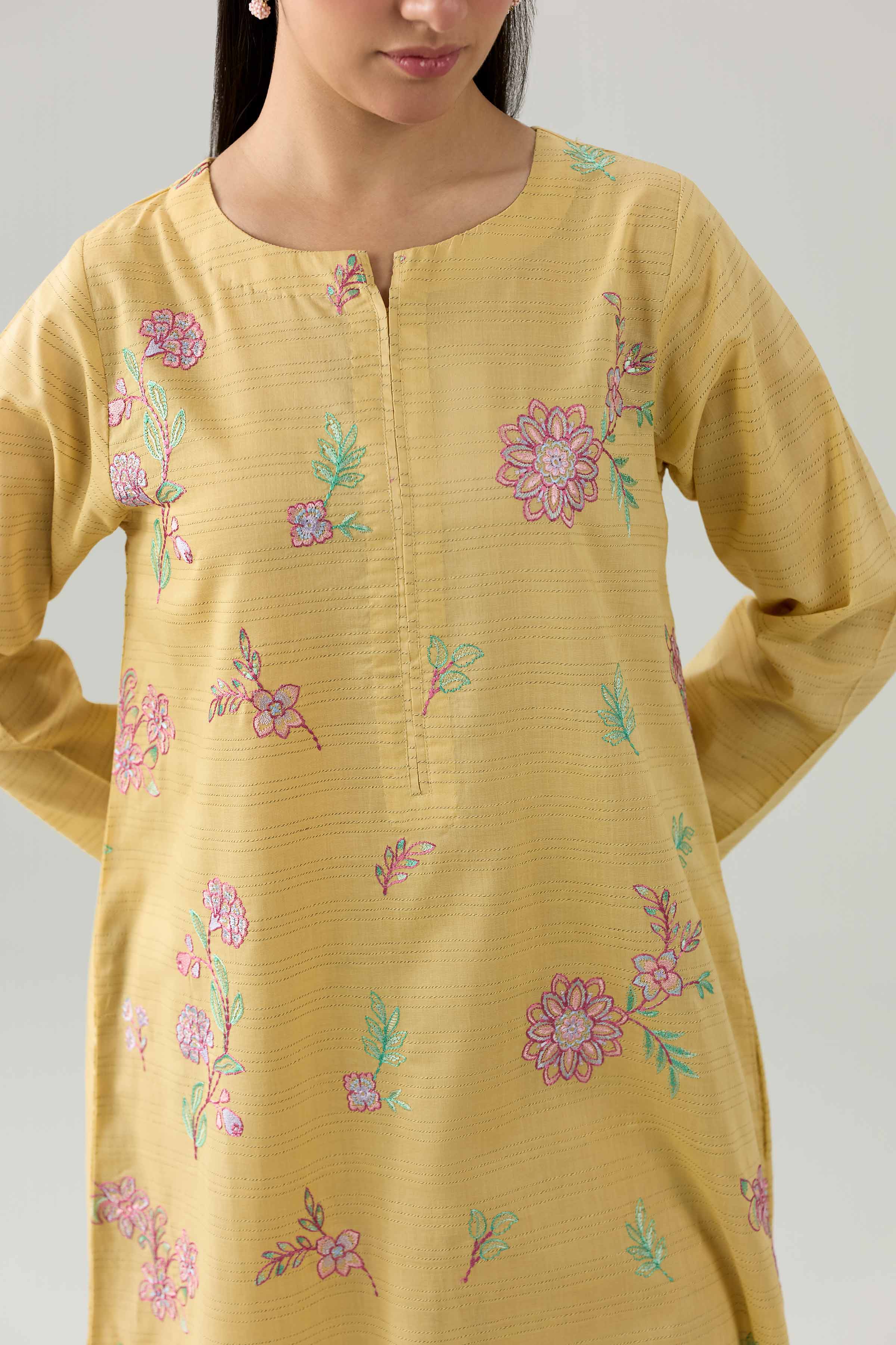 Nishat UK - Yellow Embroidered Dobby 1 Piece ready to wear Long Dress