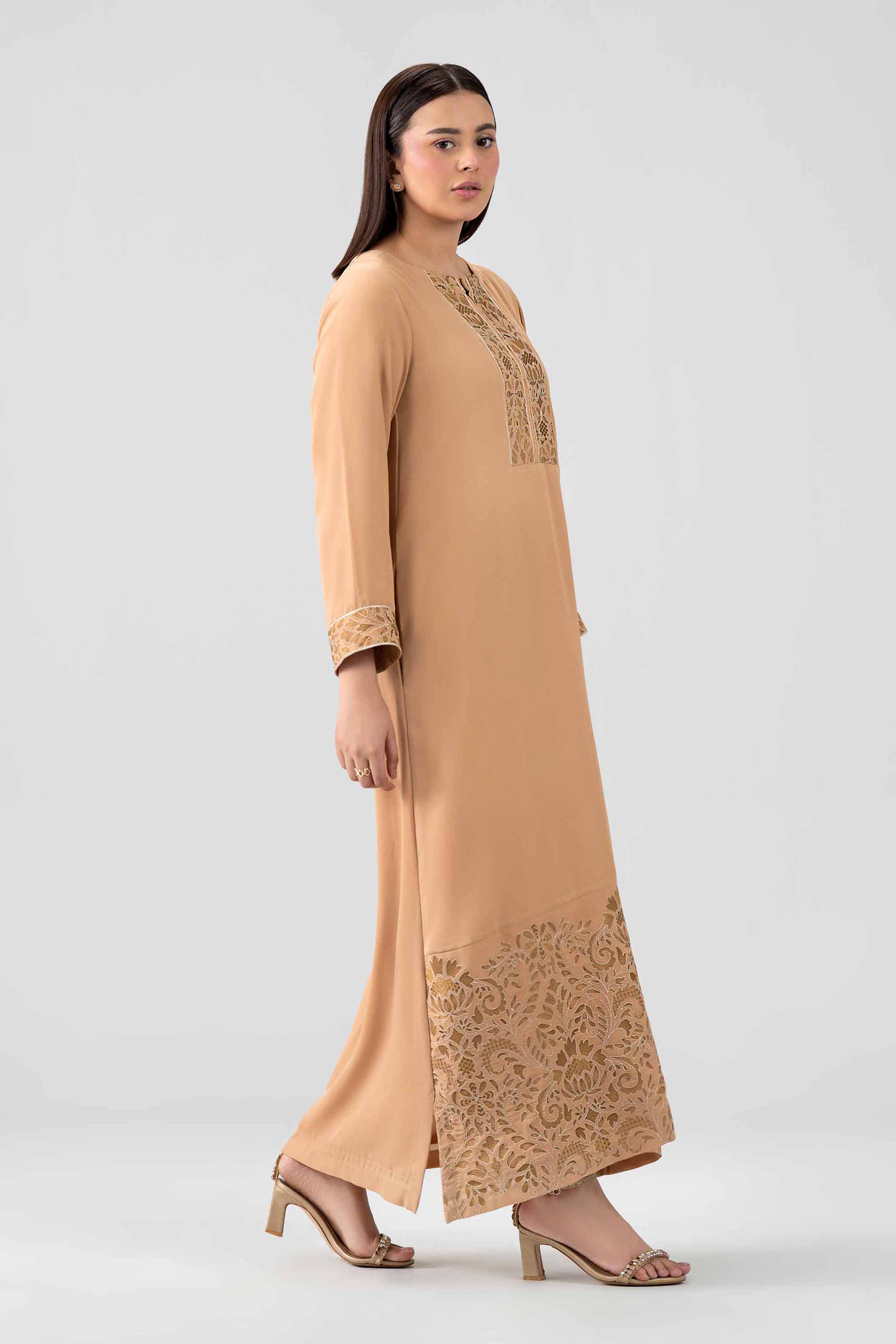 Nishat UK - Beige Embroidered Viscose 1 Piece ready to wear long dress