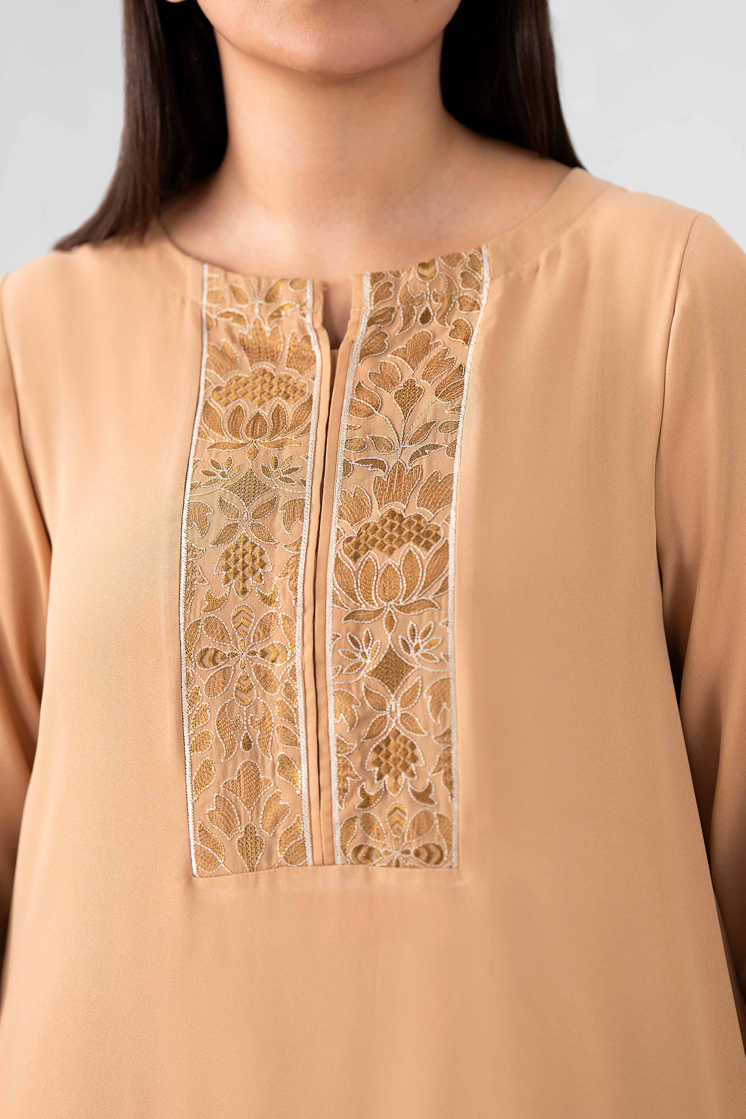 Nishat UK - Beige Embroidered Viscose 1 Piece ready to wear long dress