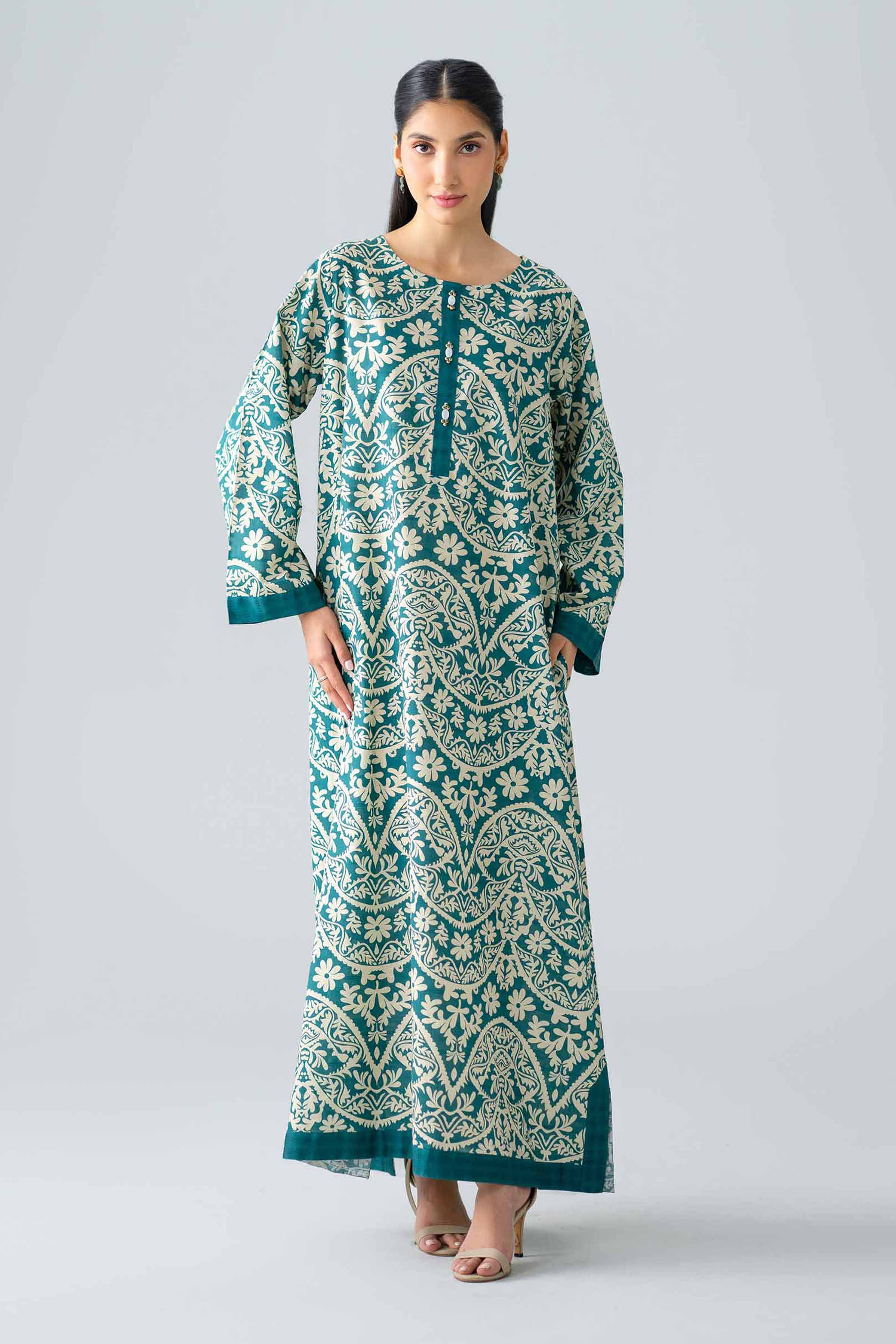 Nishat UK - Green Printed Lawn 1 Piece ready to wear long dress