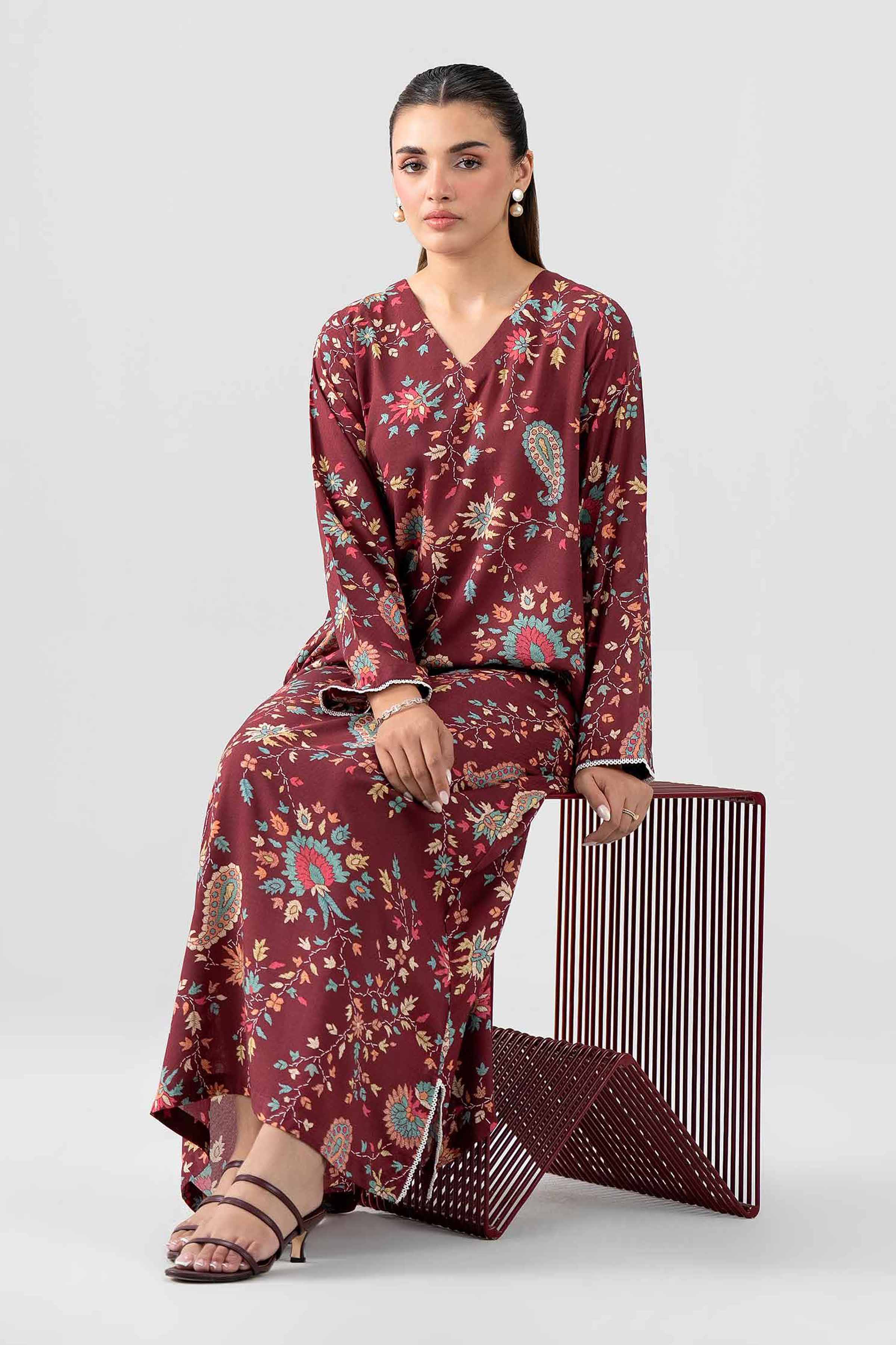 Nishat UK - Red Printed Dobby 1 Piece ready to wear Long Dress
