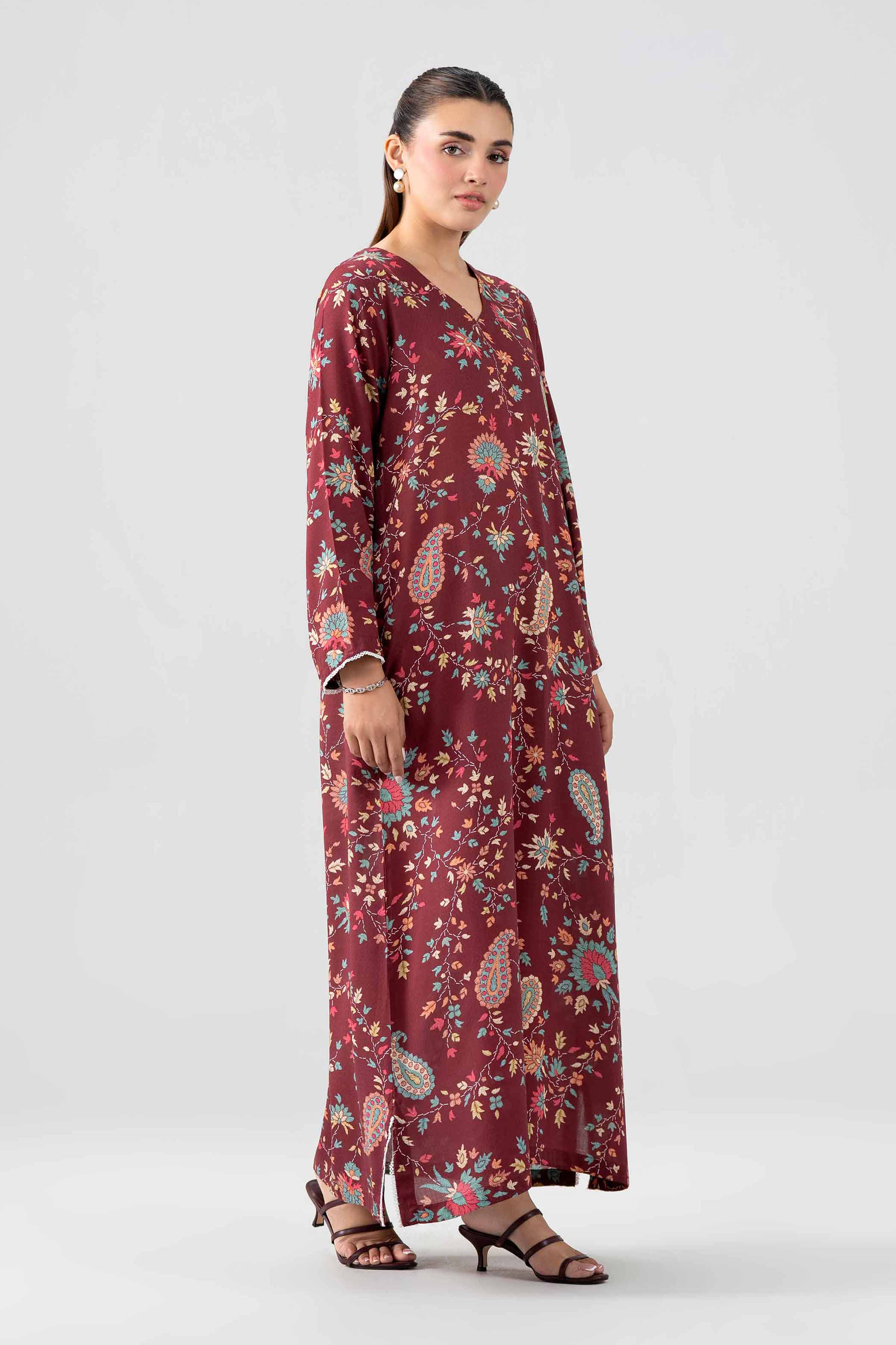 Nishat UK - Red Printed Dobby 1 Piece ready to wear Long Dress