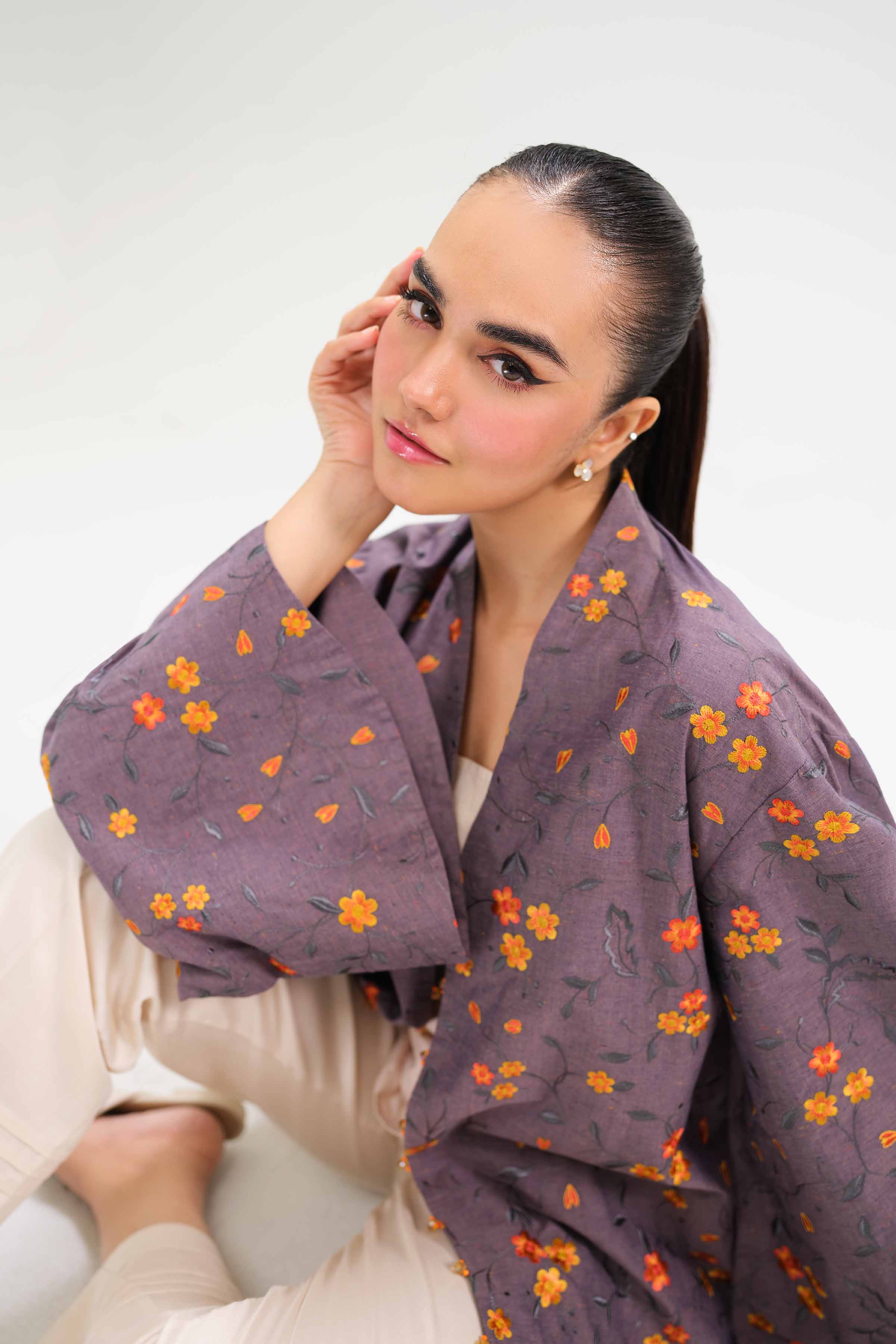 NishatUK - Brown Embroidered Yarn Dyed 1-piece ready to wear Jacket