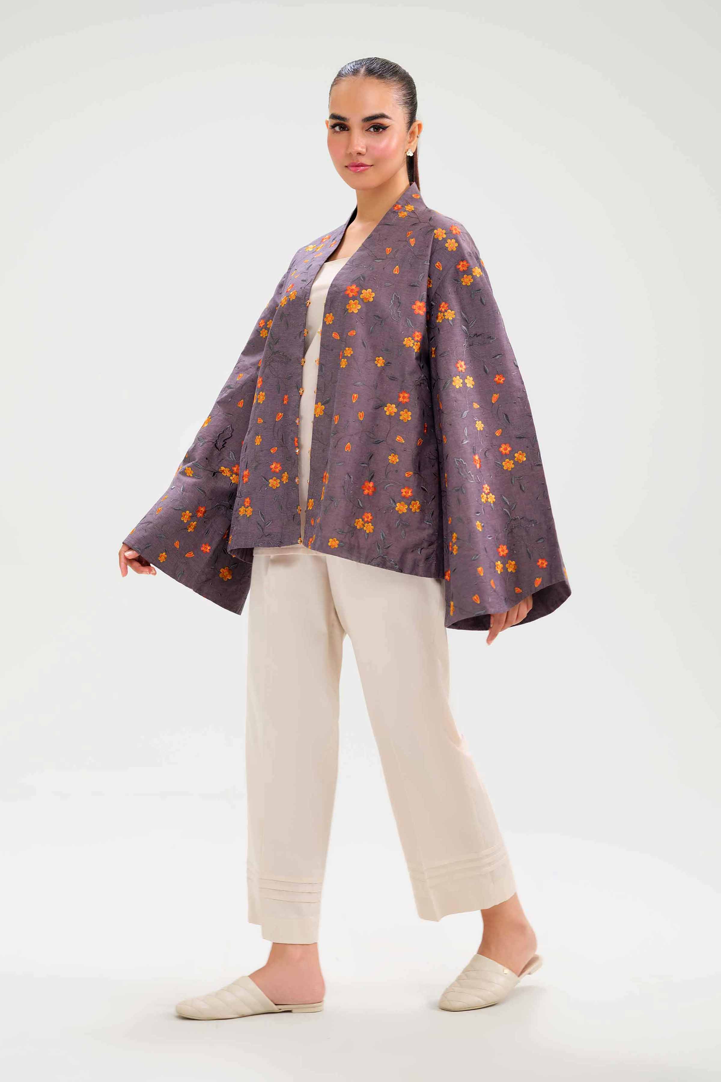 NishatUK - Brown Embroidered Yarn Dyed 1-piece ready to wear Jacket