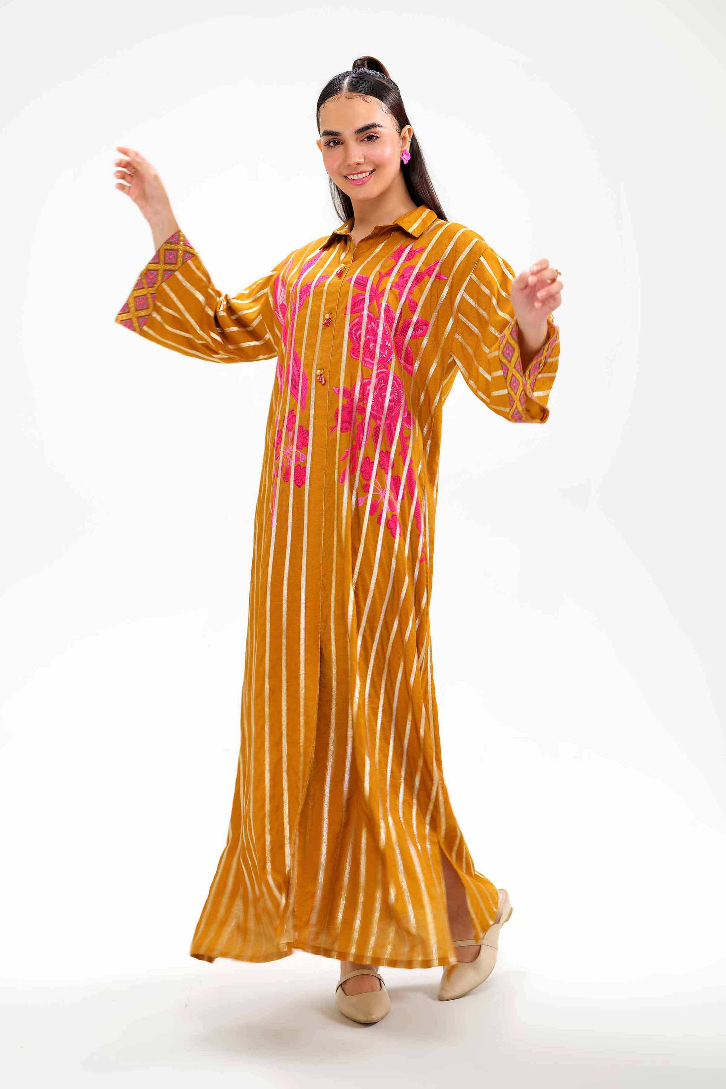 NishatUK - Brown Embroidered Monar Gold 1-piece ready to wear Dress