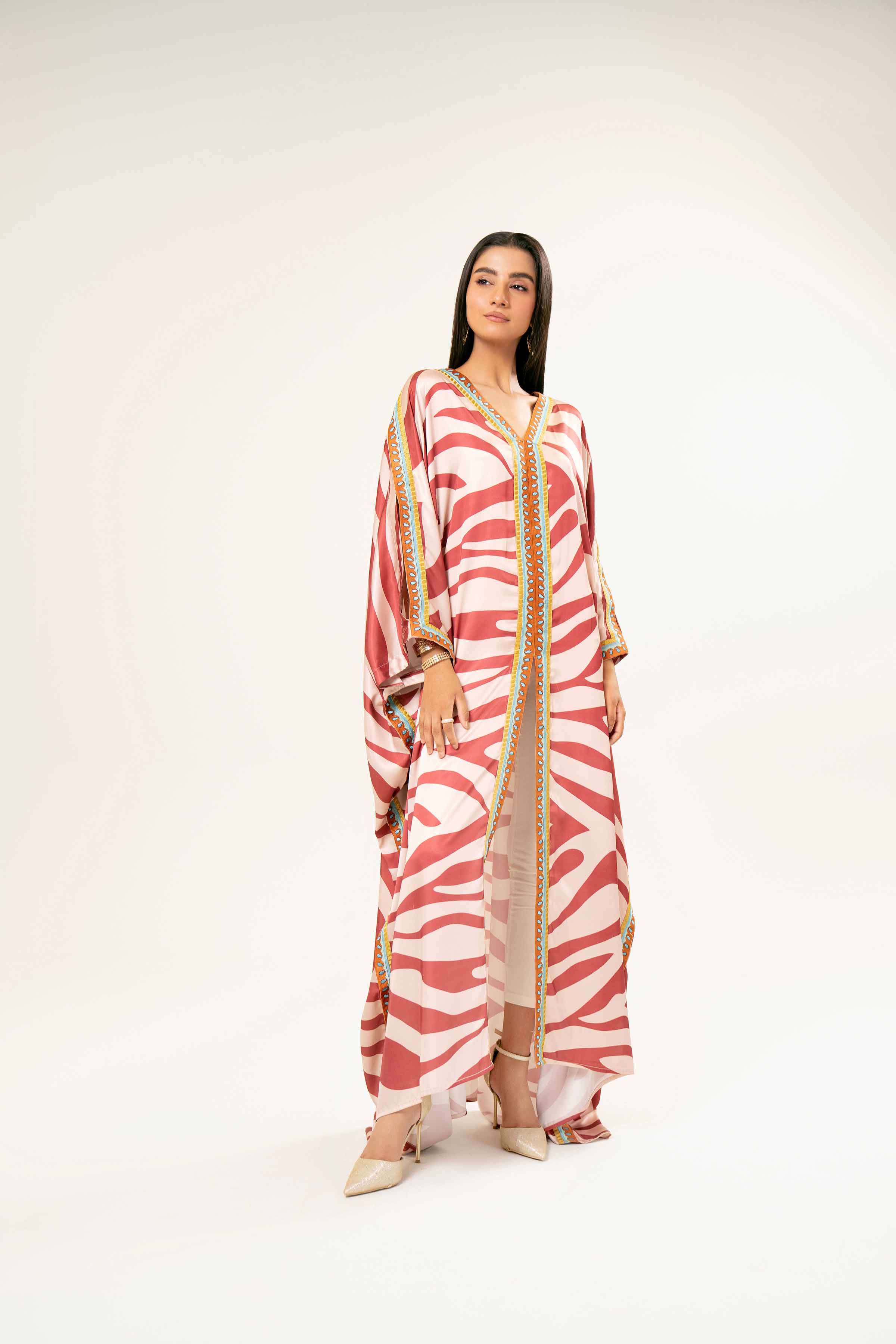 NishatUK - Brown Embroidered Silk 1-piece ready to wear Kaftan