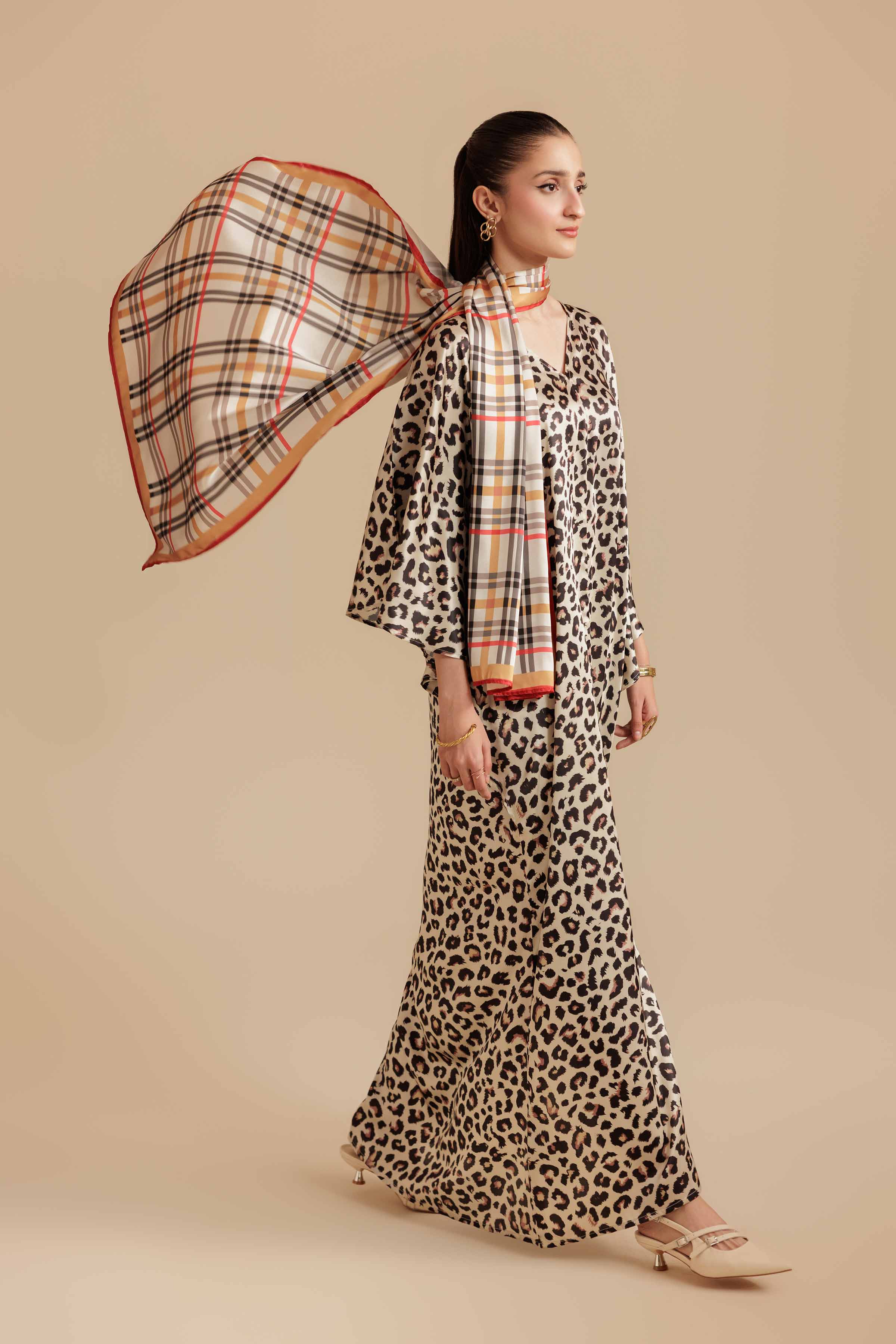 NishatUK - Beige Printed Silk 2-piece ready to wear Long Dress