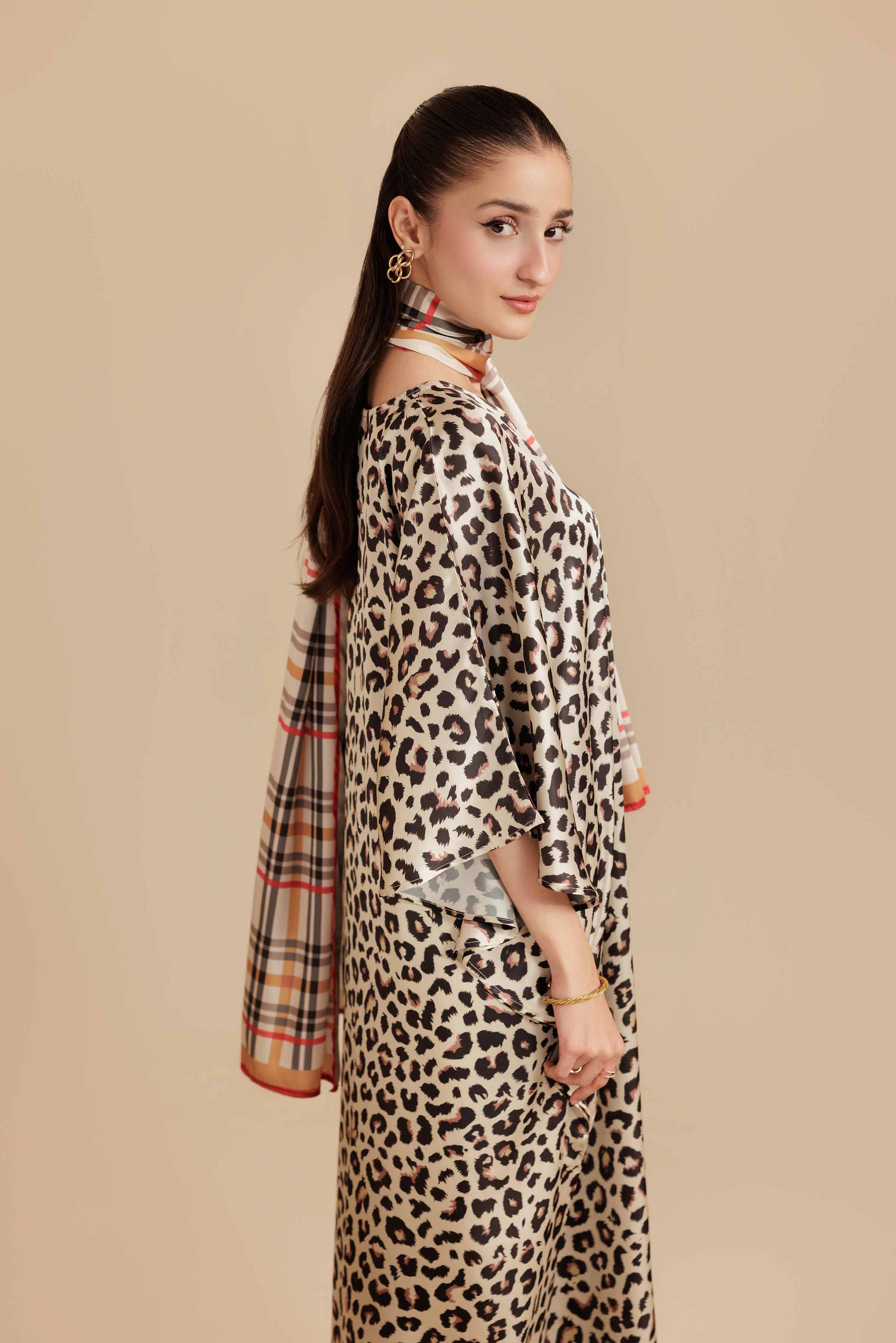 NishatUK - Beige Printed Silk 2-piece ready to wear Long Dress