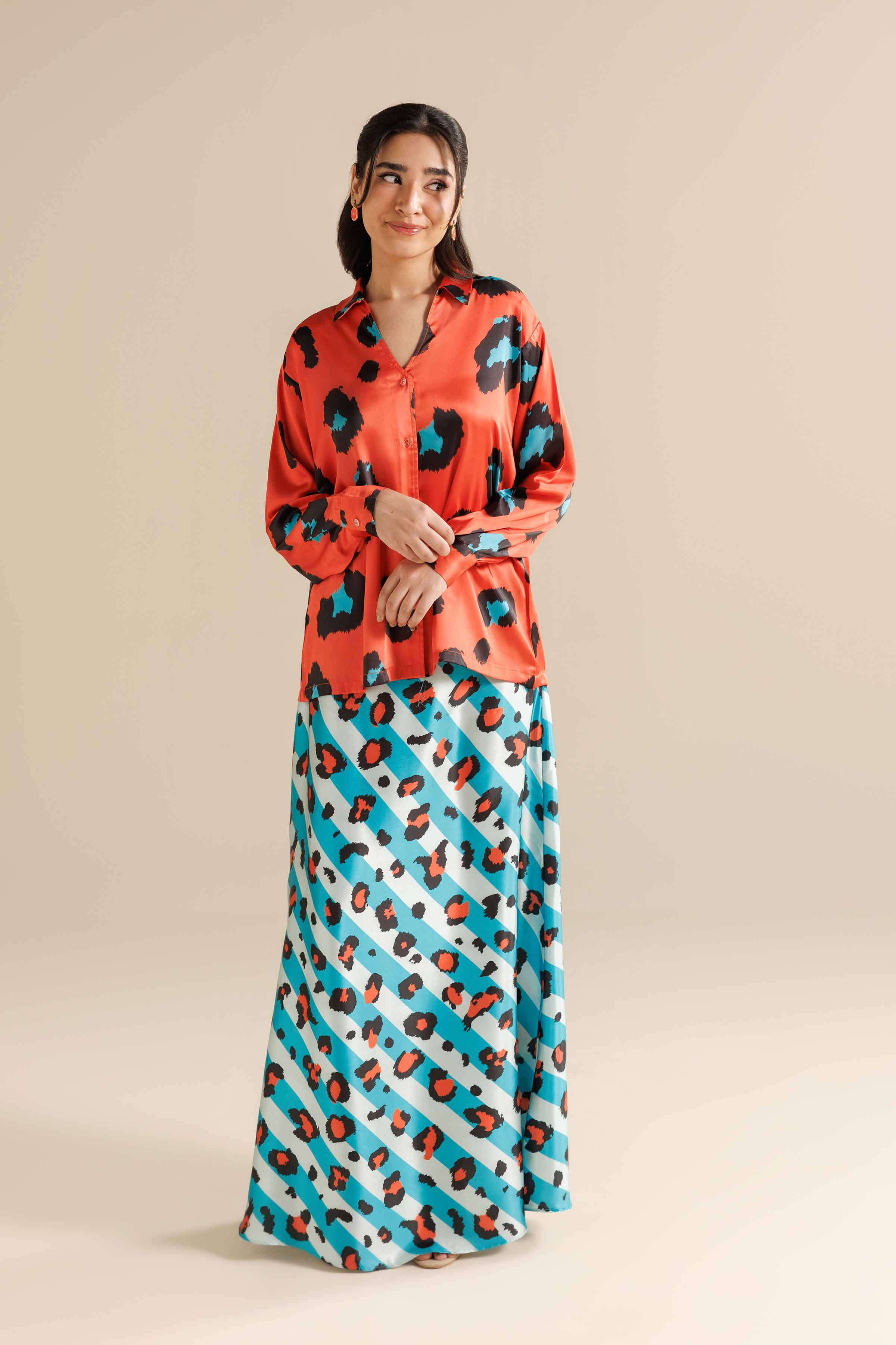 NishatUK - Ferozi & Orange Shammos Silk 2-piece ready to wear Dress