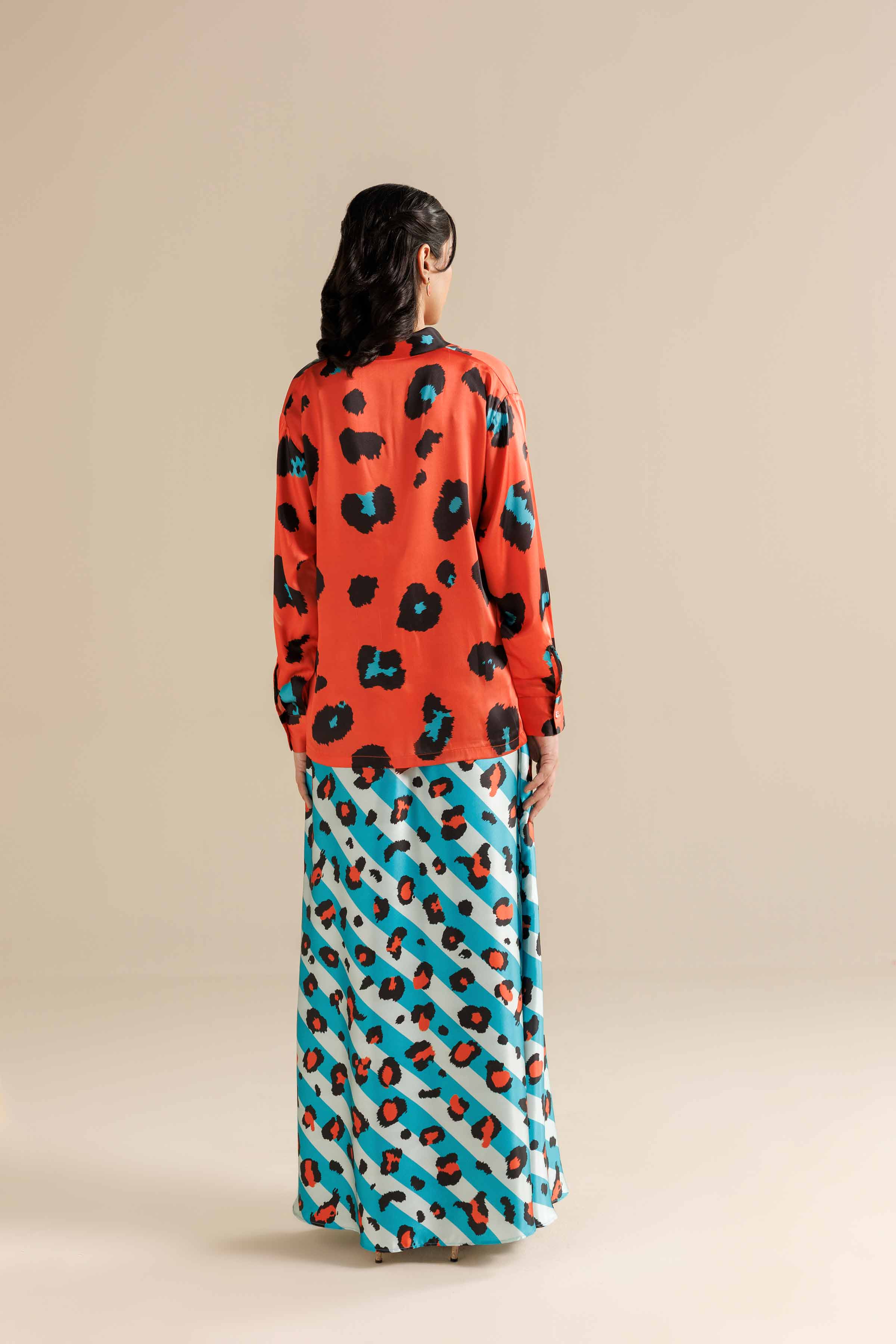 NishatUK - Ferozi & Orange Shammos Silk 2-piece ready to wear Dress