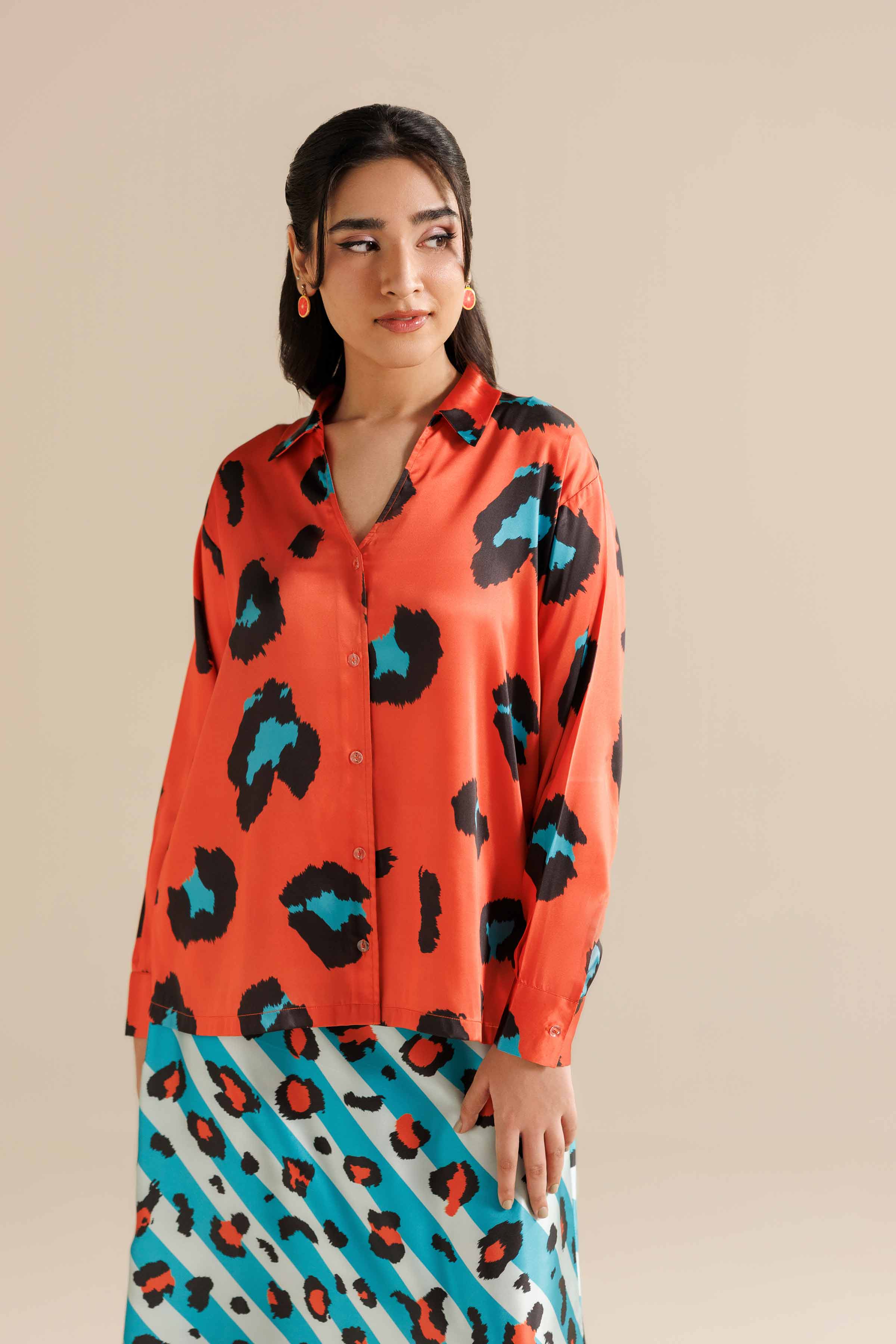 NishatUK - Ferozi & Orange Shammos Silk 2-piece ready to wear Dress