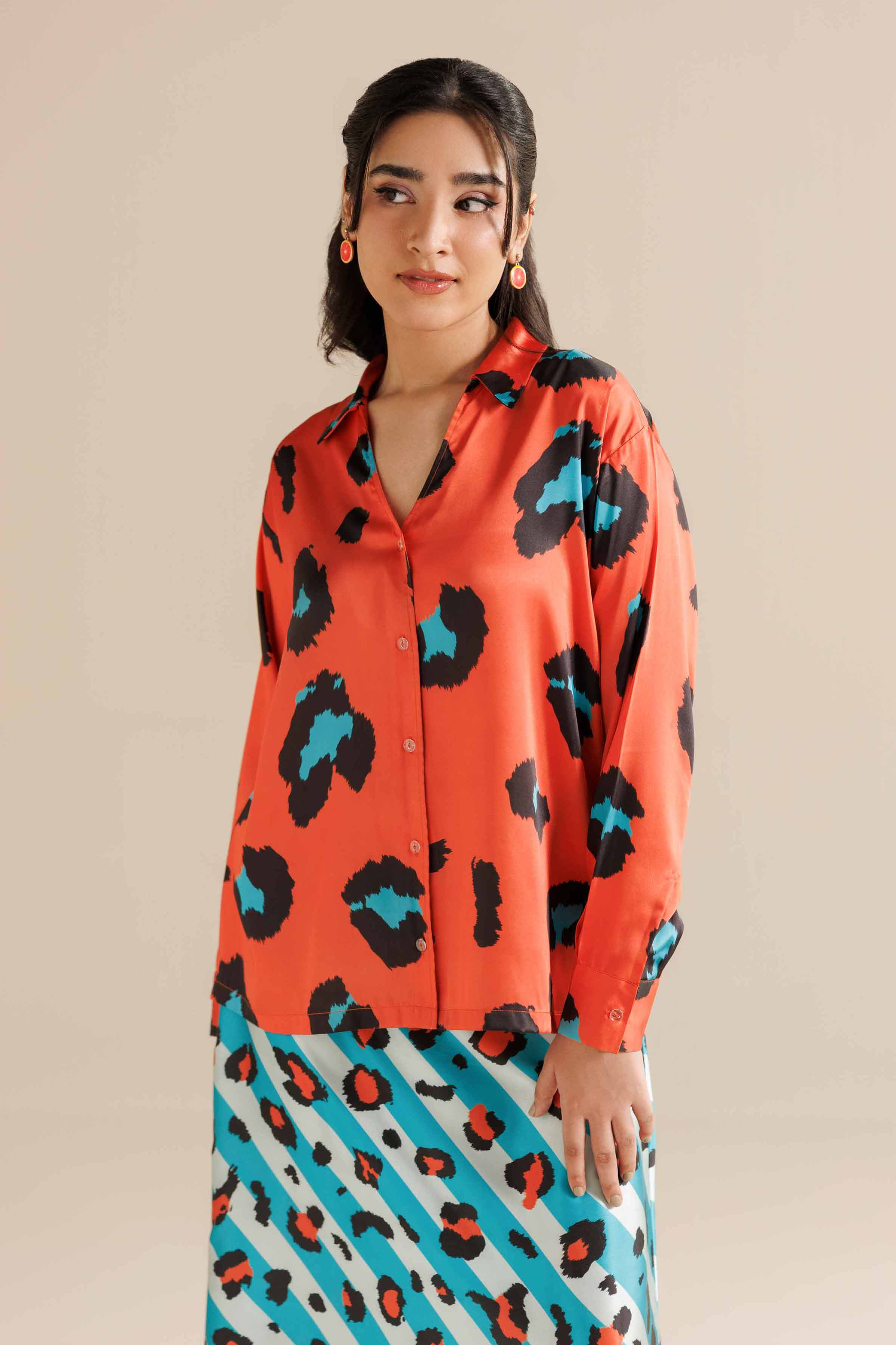 NishatUK - Ferozi & Orange Shammos Silk 2-piece ready to wear Dress