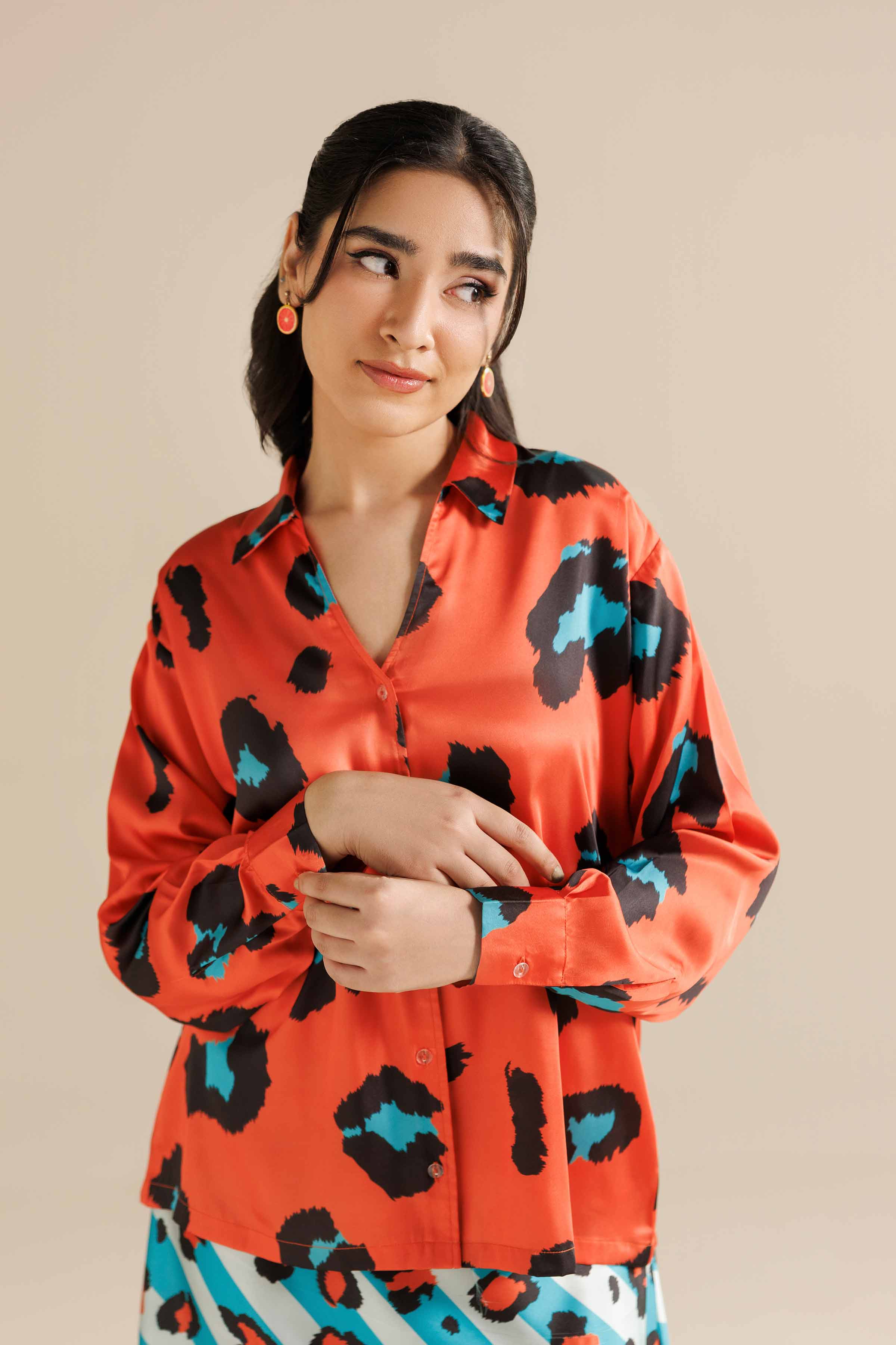 NishatUK - Ferozi & Orange Shammos Silk 2-piece ready to wear Dress