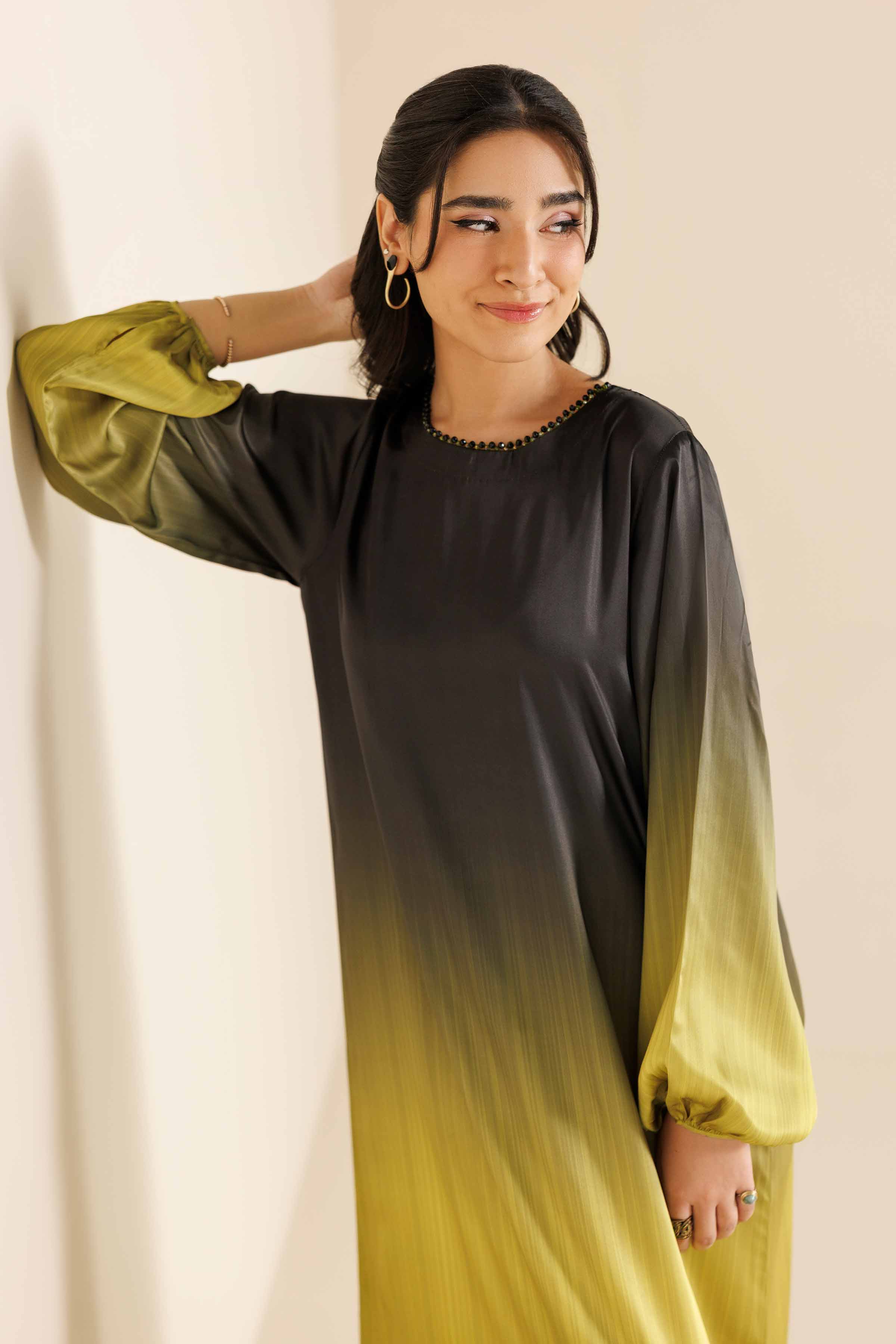 NishatUK - Black Silk 1-piece ready to wear Long Dress