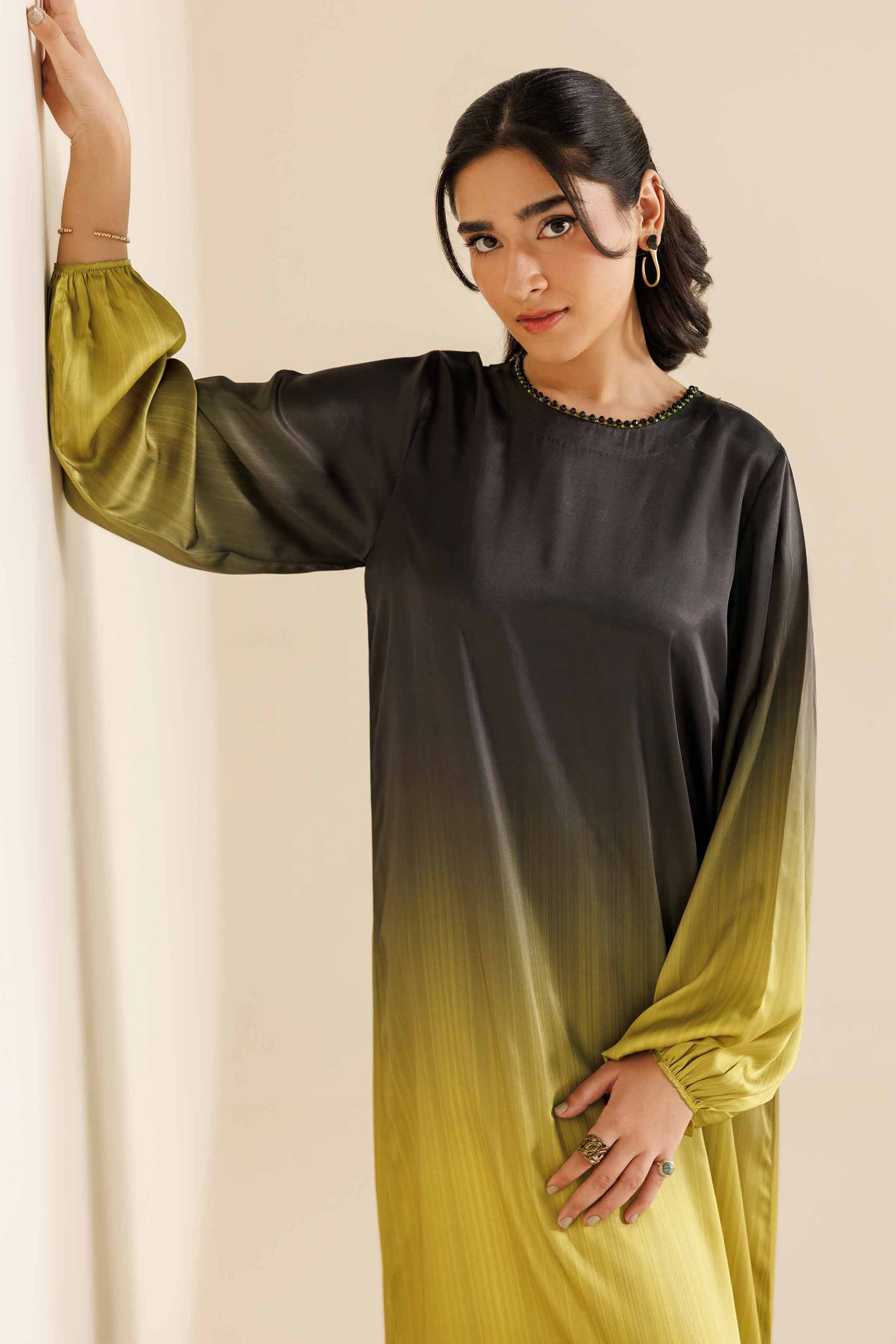 NishatUK - Black Silk 1-piece ready to wear Long Dress