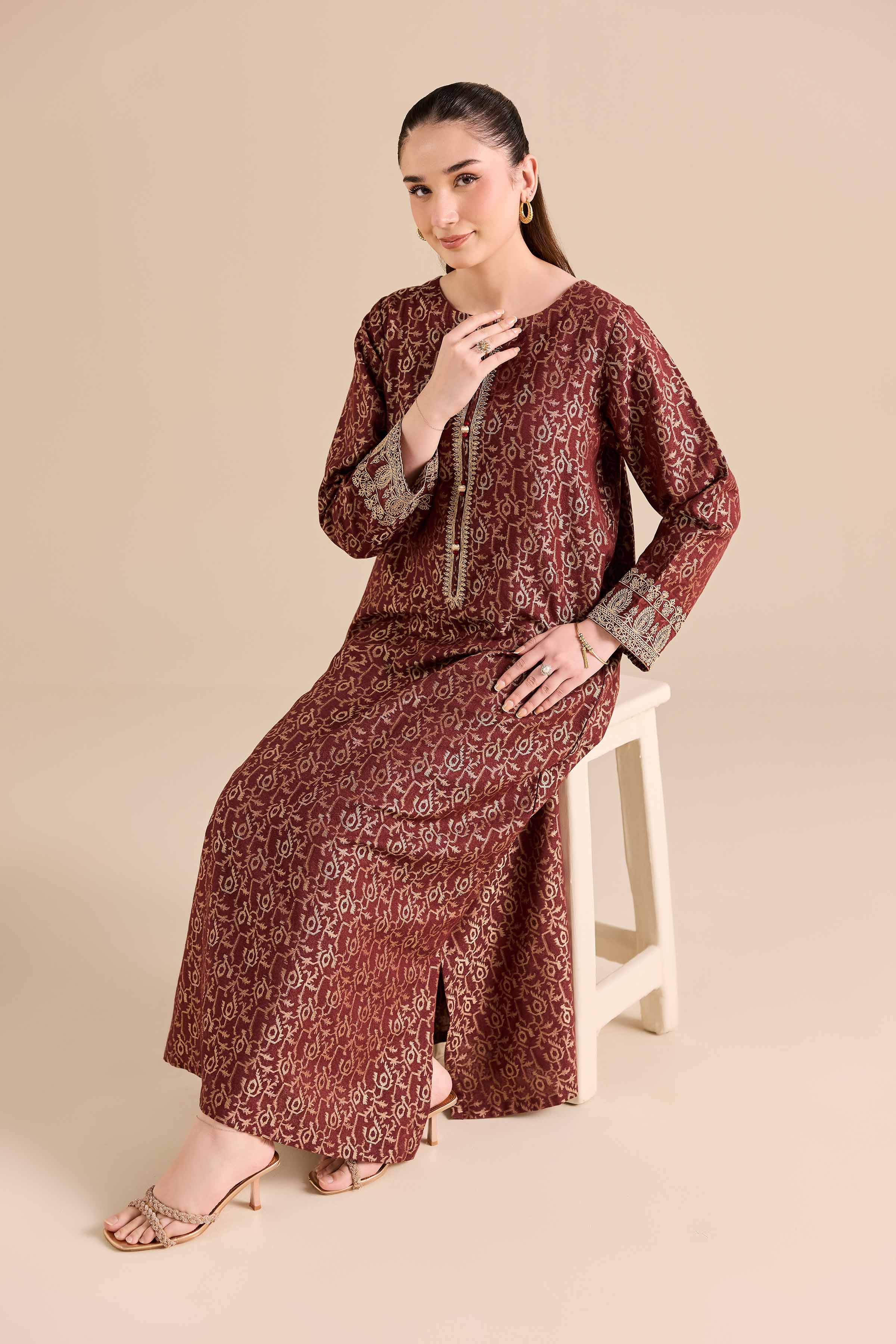 NishatUK - Red Embroidered Jacquard 1-piece ready to wear Shirt