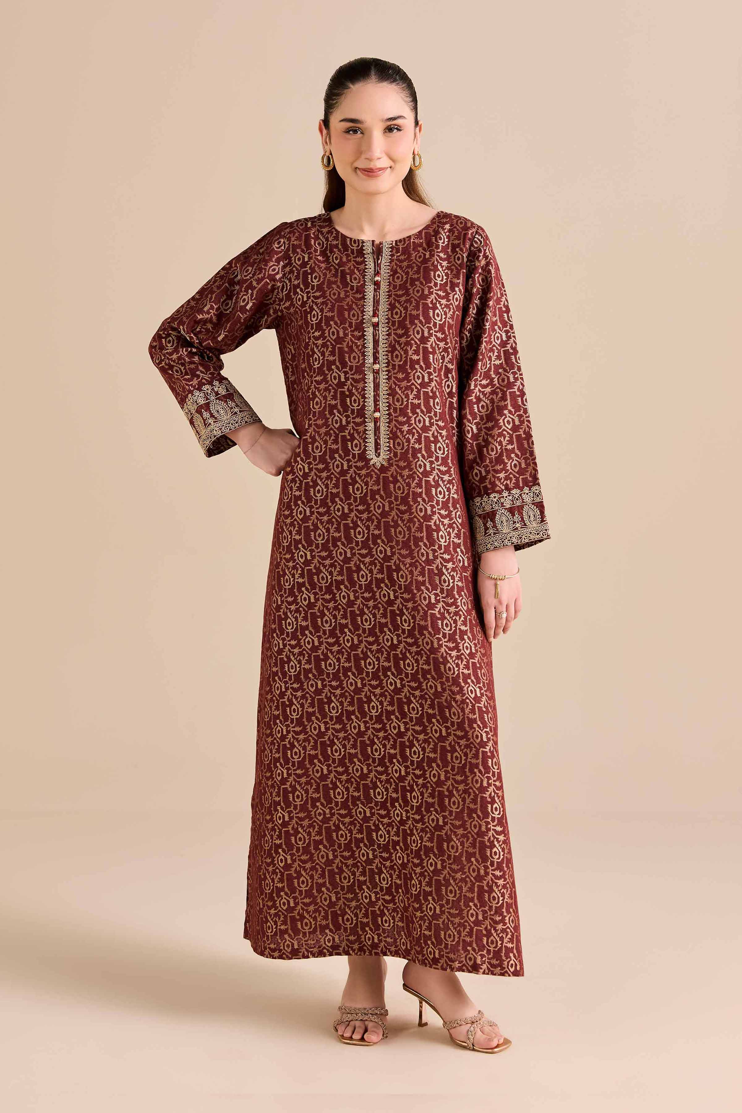 NishatUK - Red Embroidered Jacquard 1-piece ready to wear Shirt