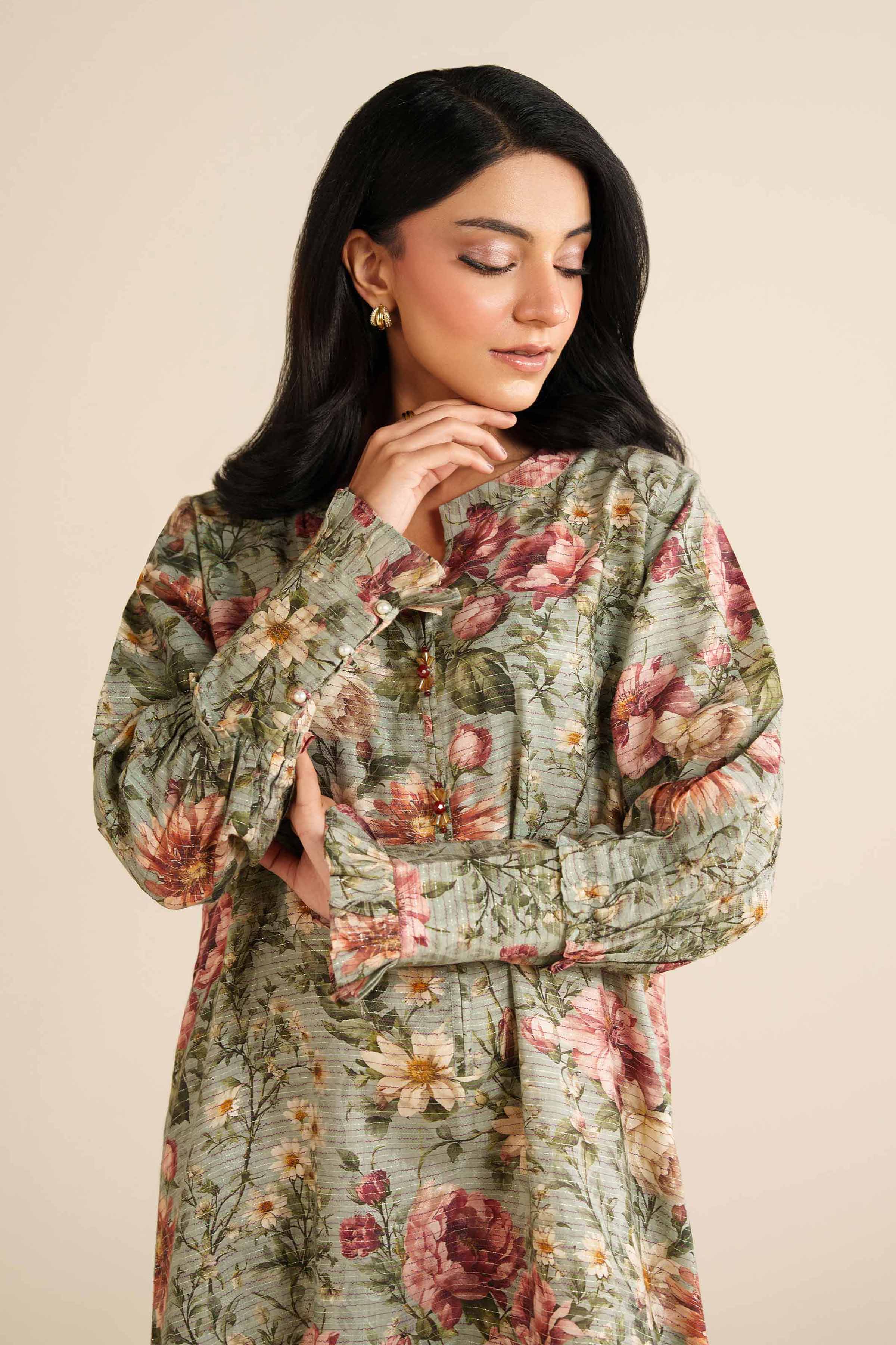NishatUK - Sage Fancy Weft 1-piece ready to wear Long Dress