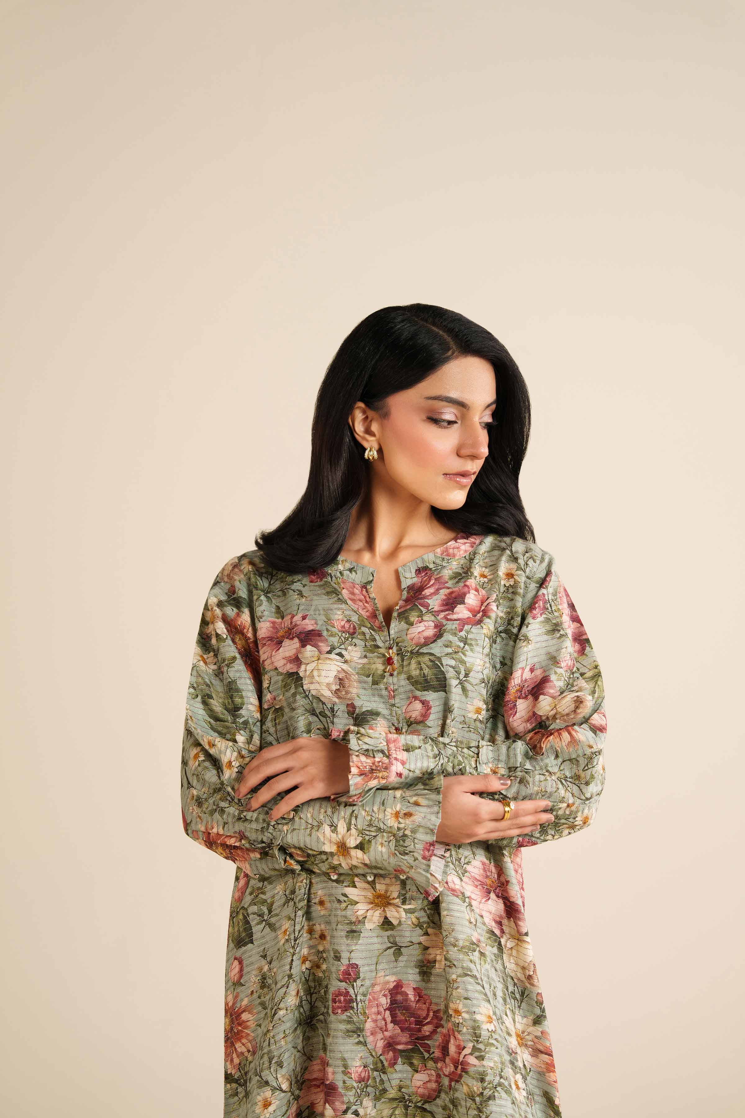 NishatUK - Sage Fancy Weft 1-piece ready to wear Long Dress