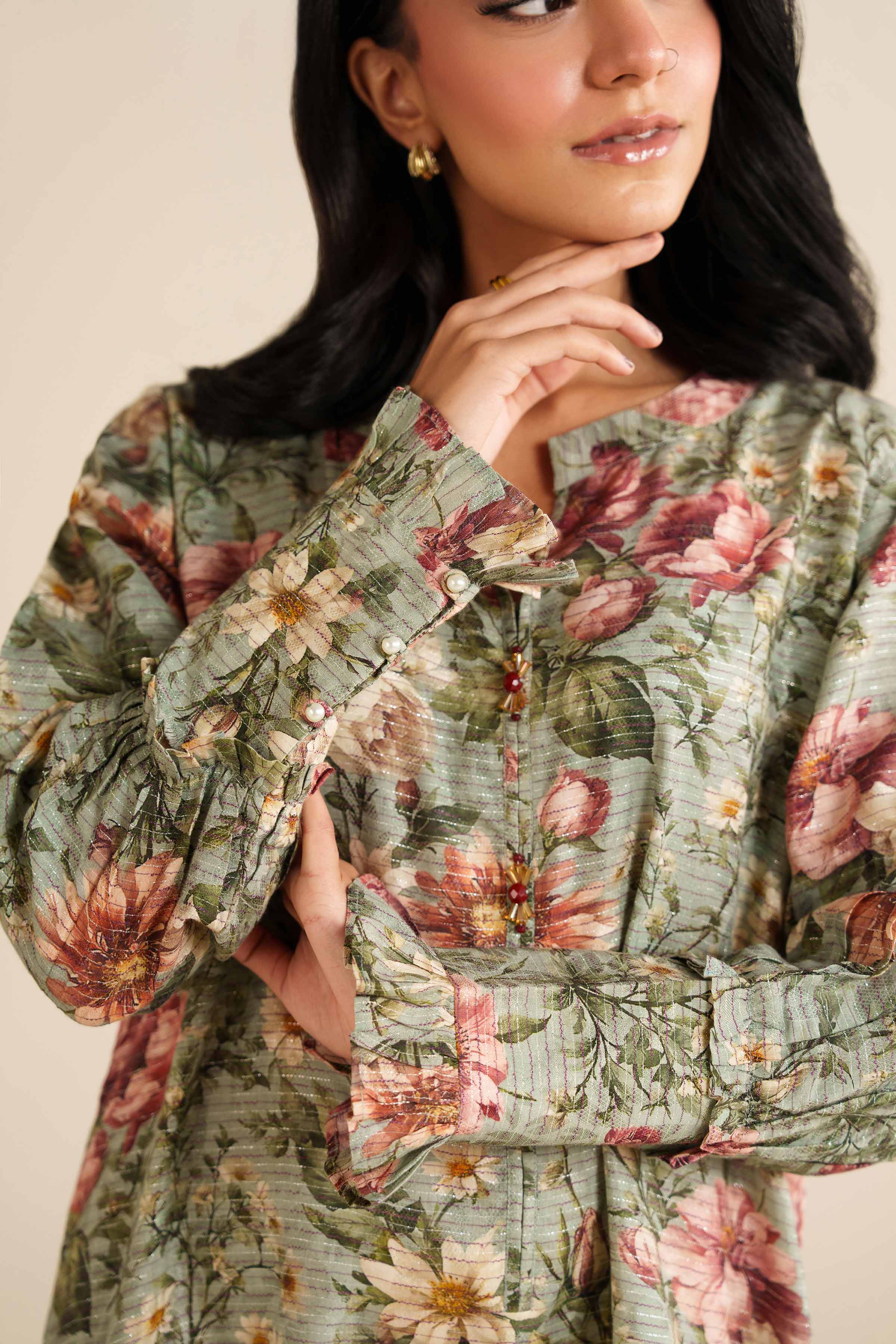 NishatUK - Sage Fancy Weft 1-piece ready to wear Long Dress