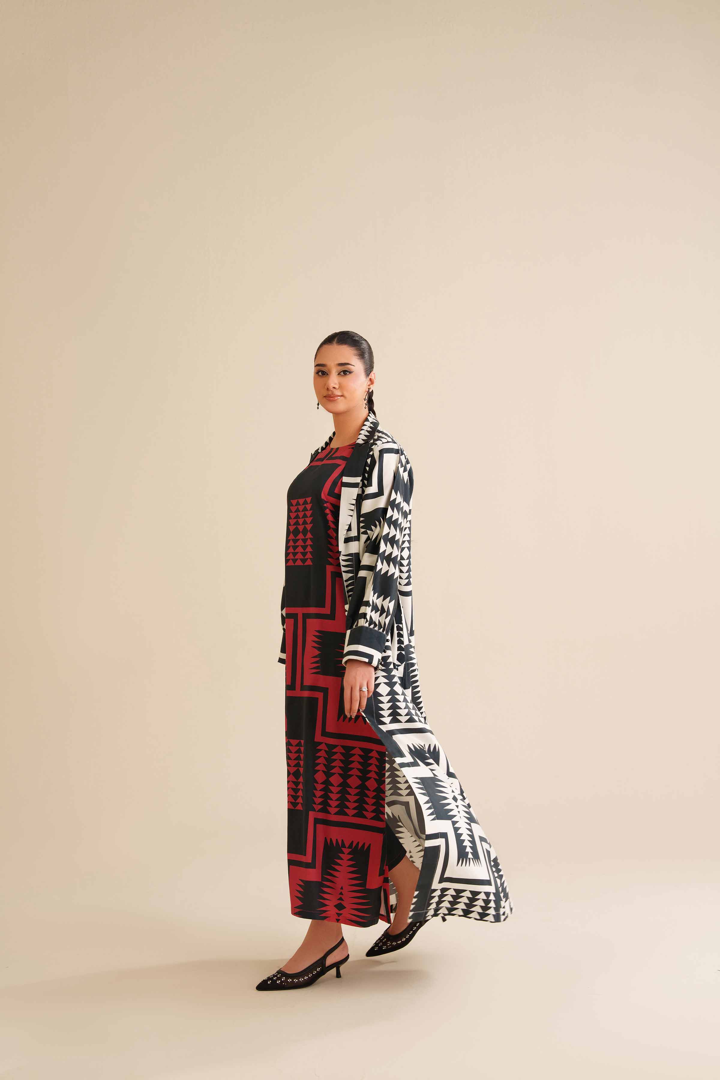 NishatUK - Black Printed Satin 2-piece ready to wear Dress