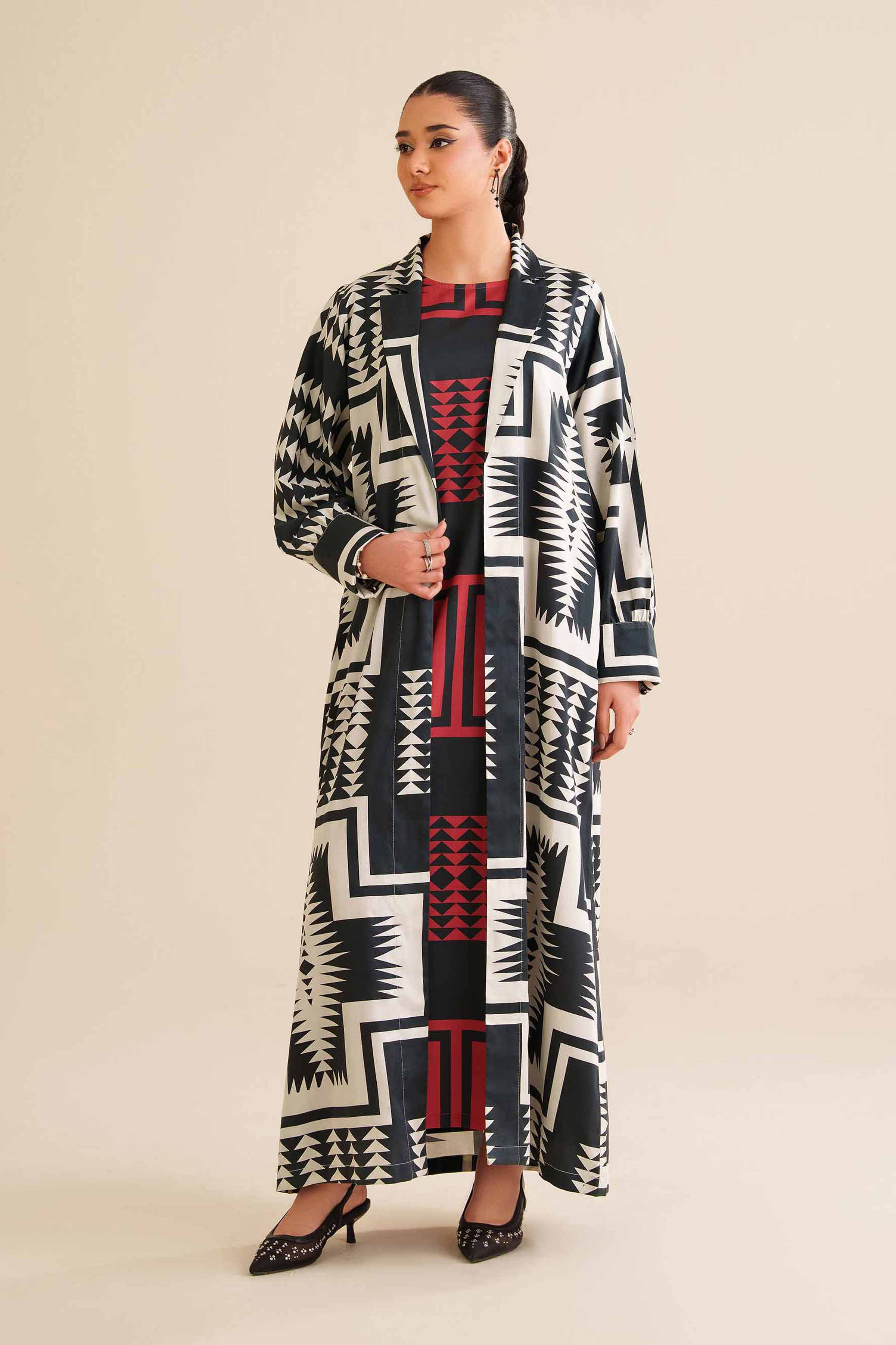 NishatUK - Black Printed Satin 2-piece ready to wear Dress