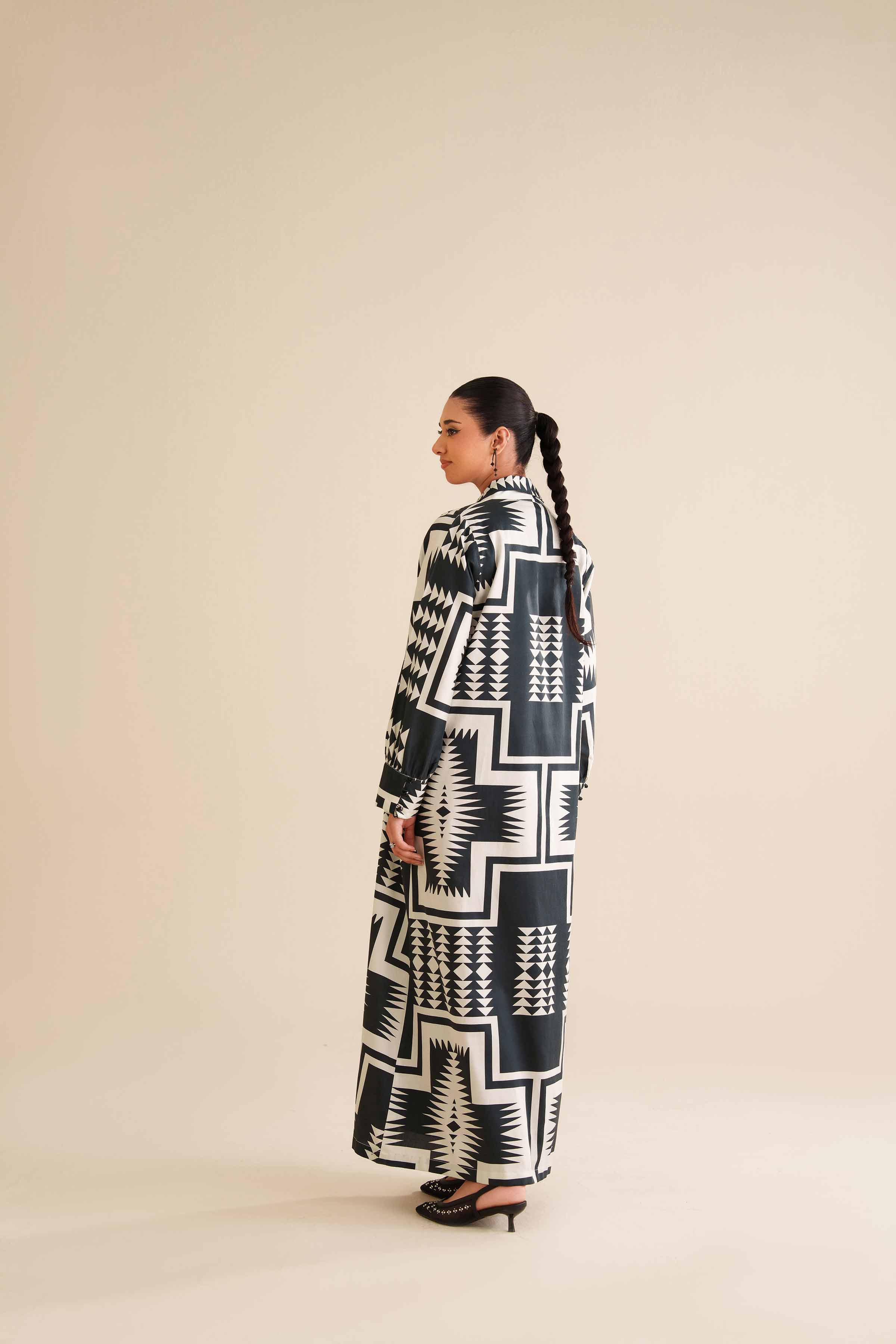NishatUK - Black Printed Satin 2-piece ready to wear Dress