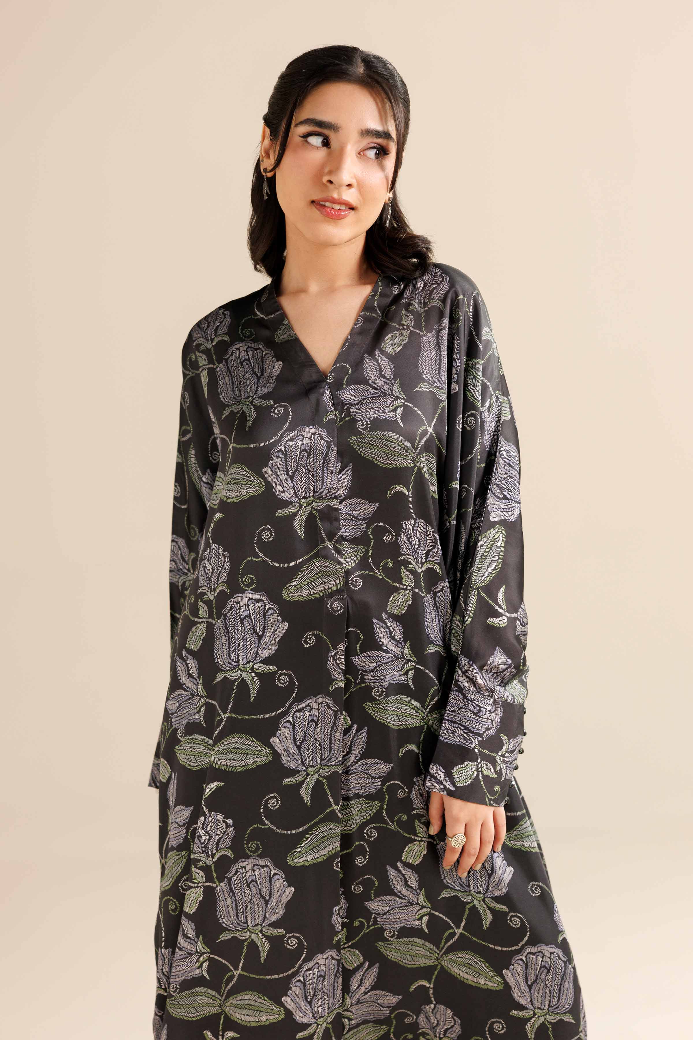 NishatUK - Black Silk 1-piece ready to wear Long Dress