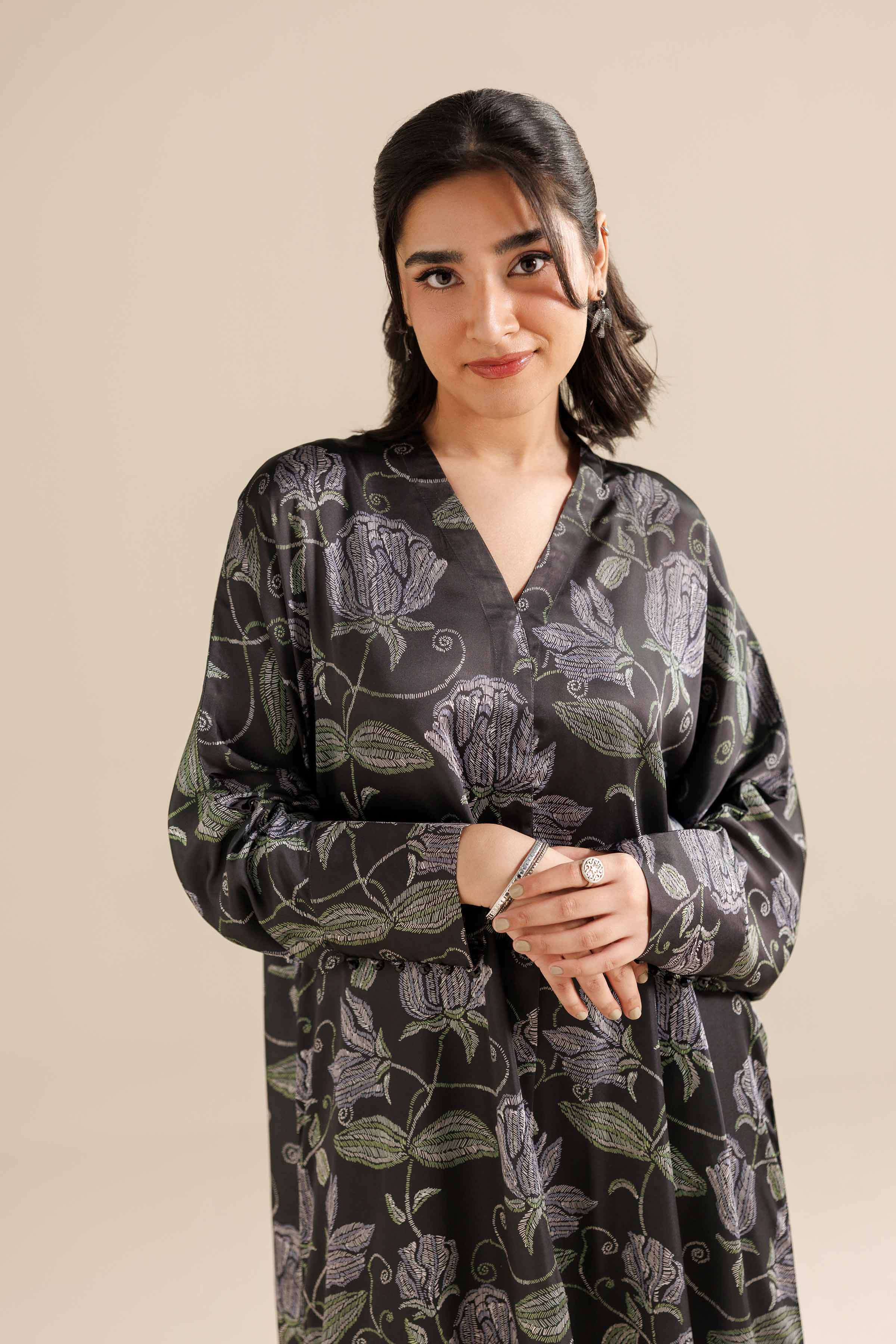 NishatUK - Black Silk 1-piece ready to wear Long Dress