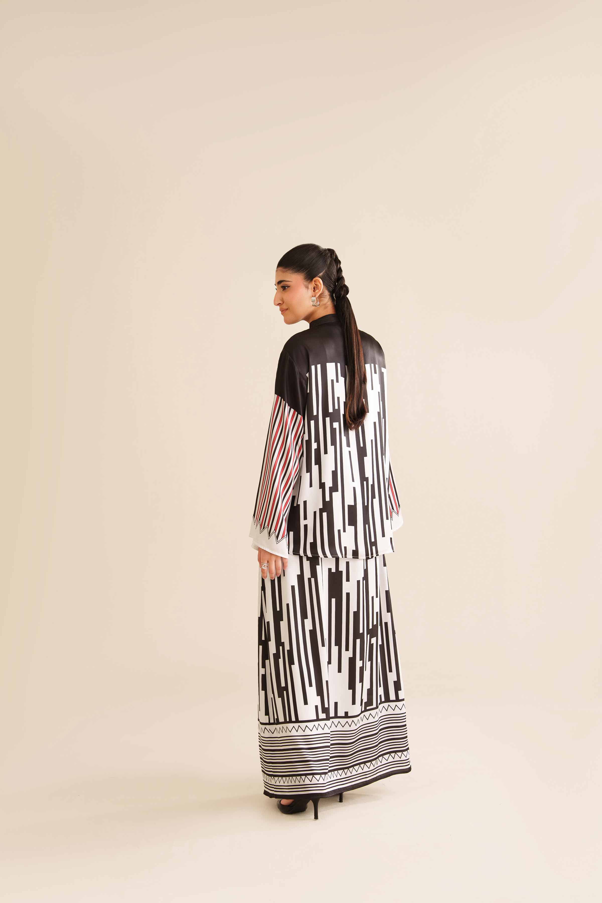 NishatUK - Black & White Printed Sateen 2-piece ready to wear Dress