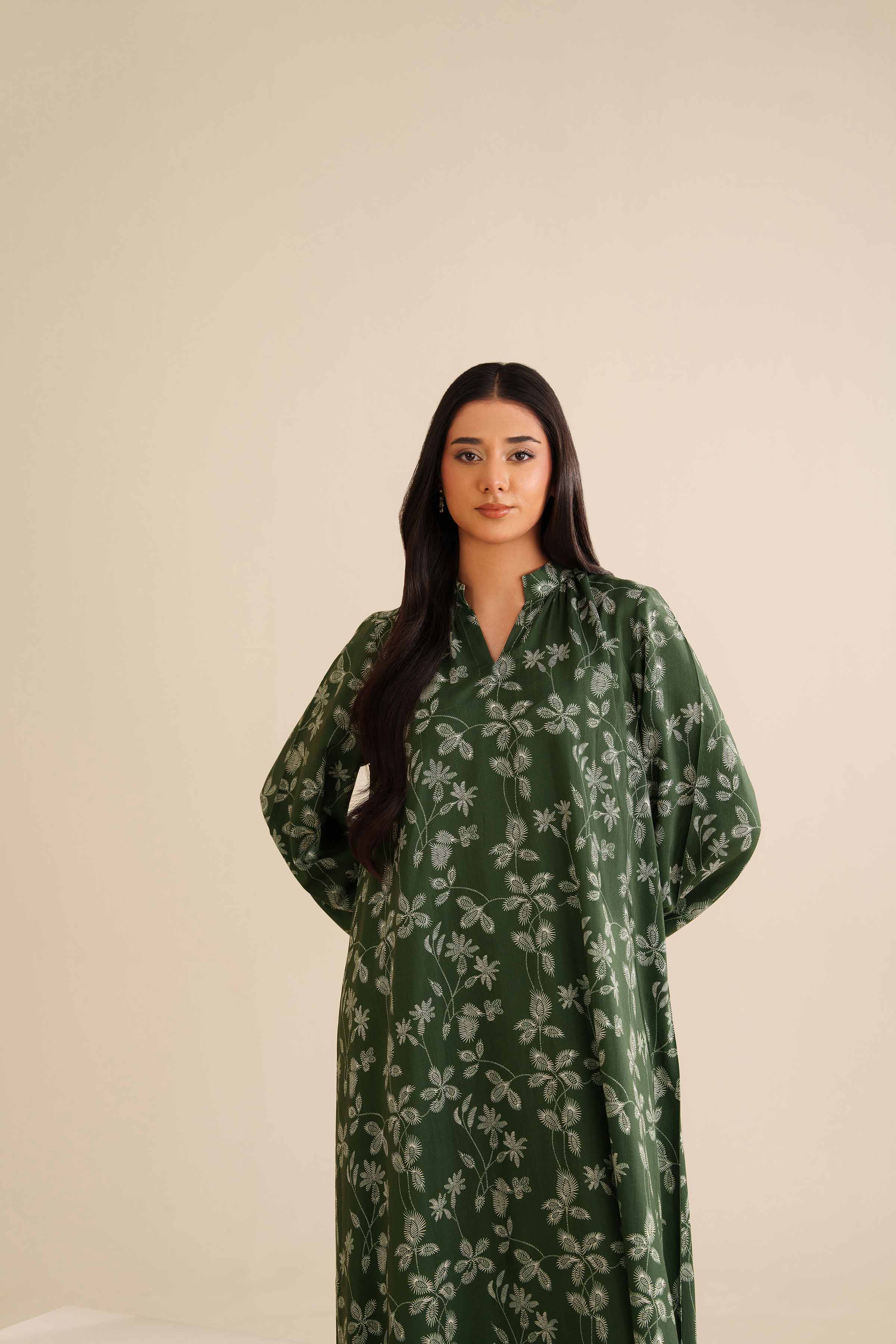 NishatUK - Green Printed Silk 2-piece ready to wear Fustan
