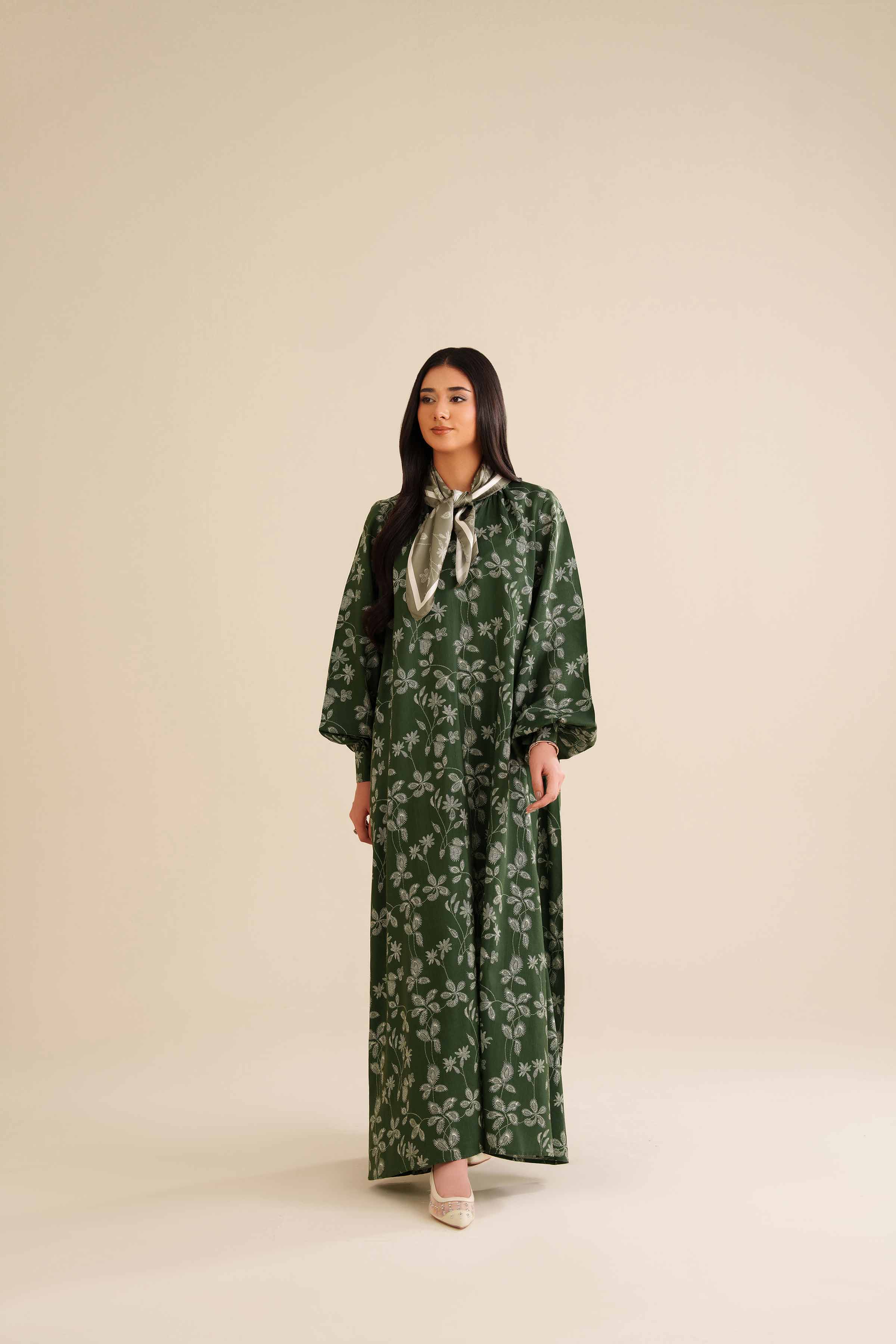 NishatUK - Green Printed Silk 2-piece ready to wear Fustan