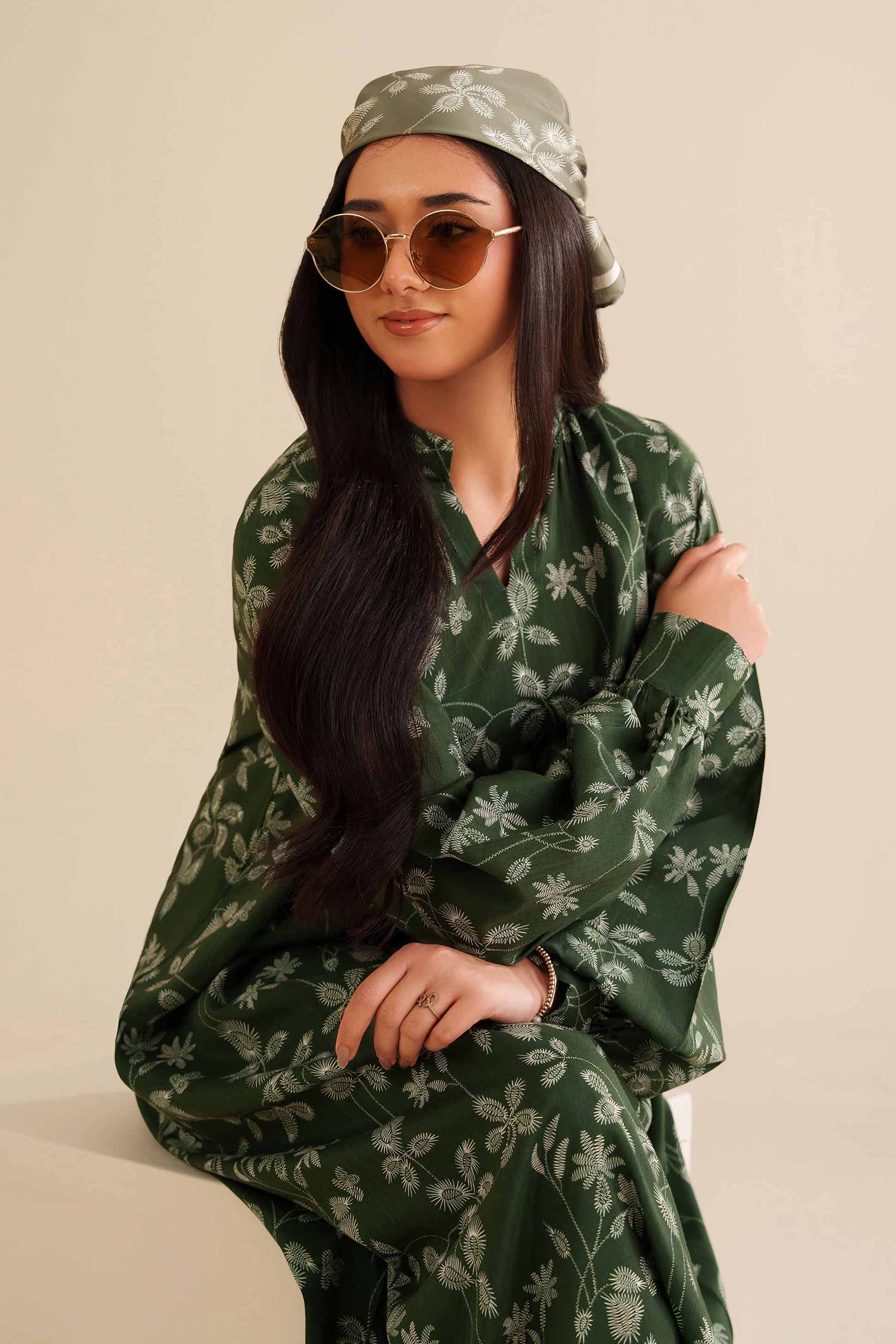 NishatUK - Green Printed Silk 2-piece ready to wear Fustan