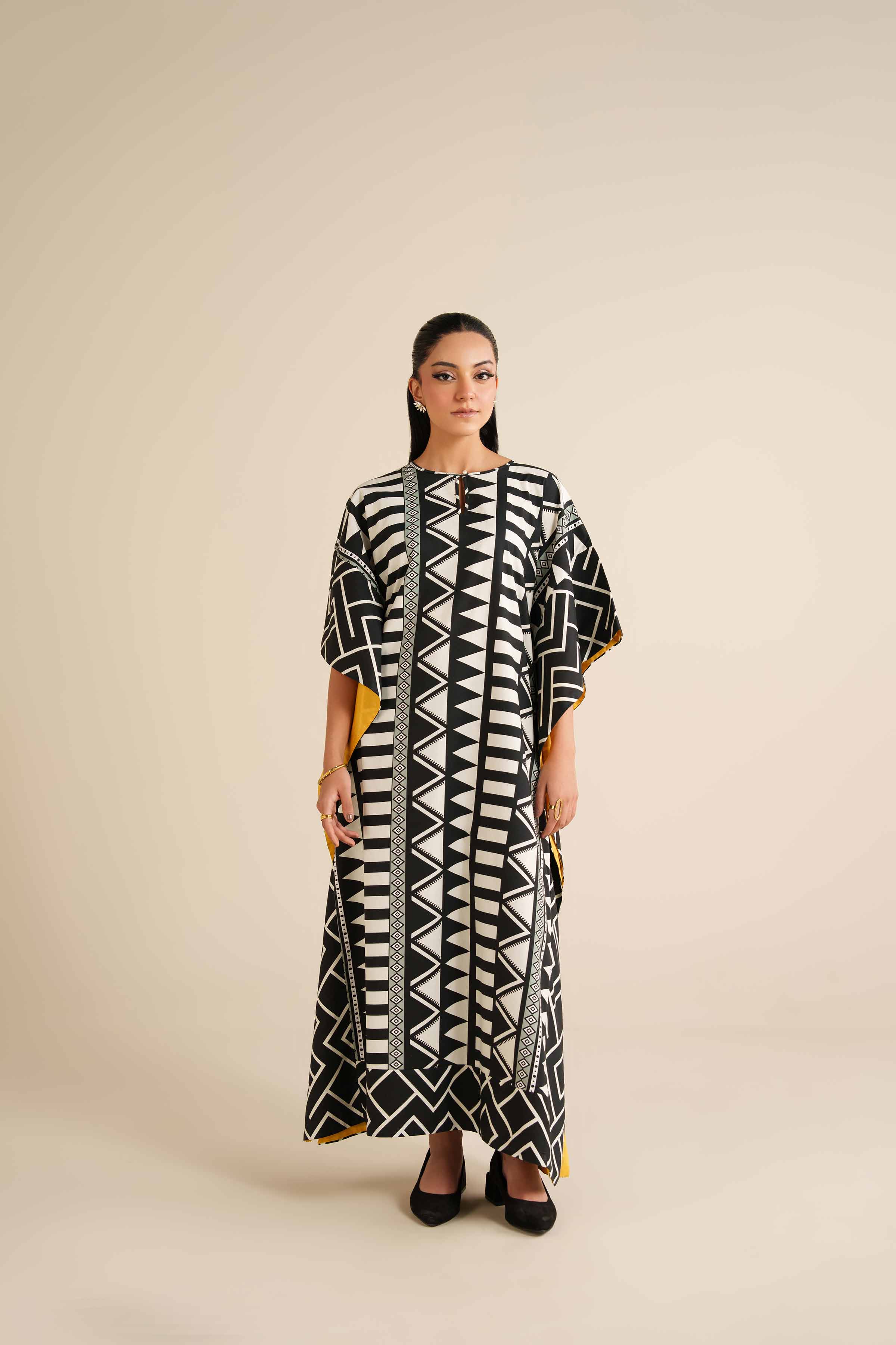NishatUK - Black & White Viscose 1-piece ready to wear Long Dress