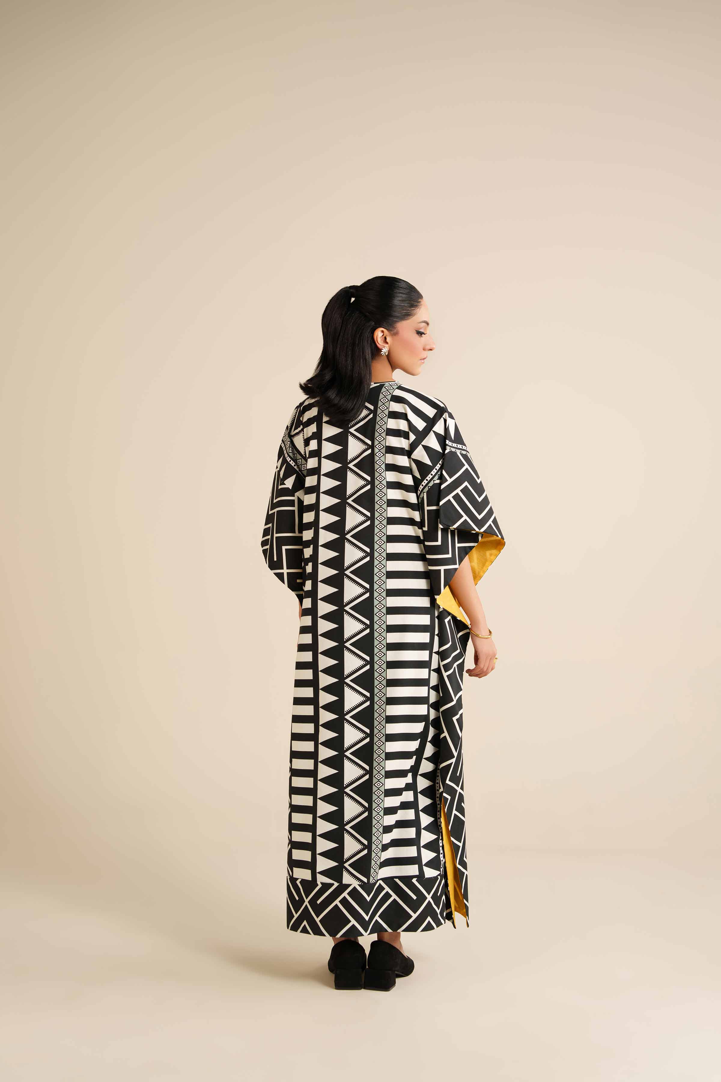 NishatUK - Black & White Viscose 1-piece ready to wear Long Dress