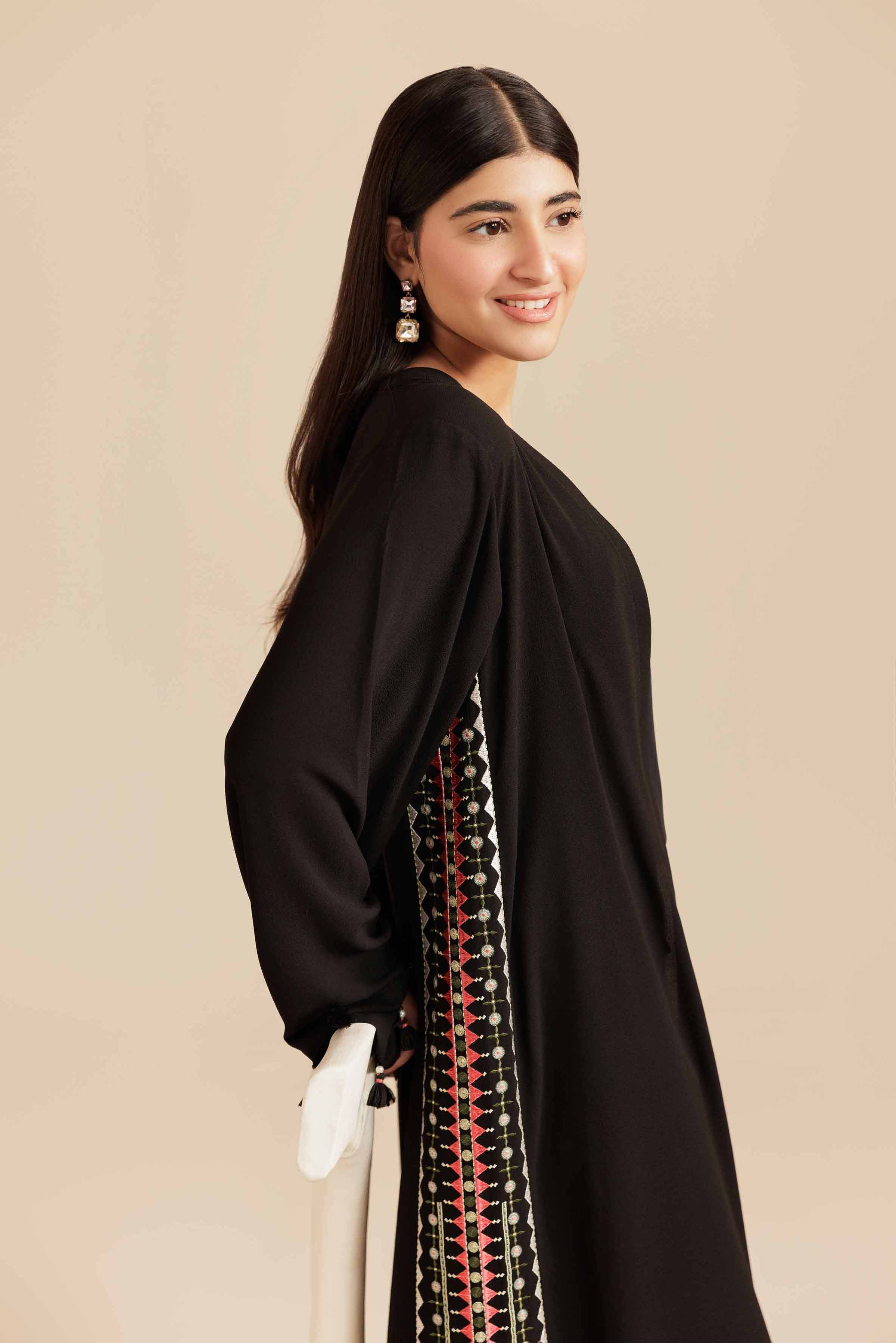 NishatUK - Black Embroidered Crepe 2-piece ready to wear Fustan