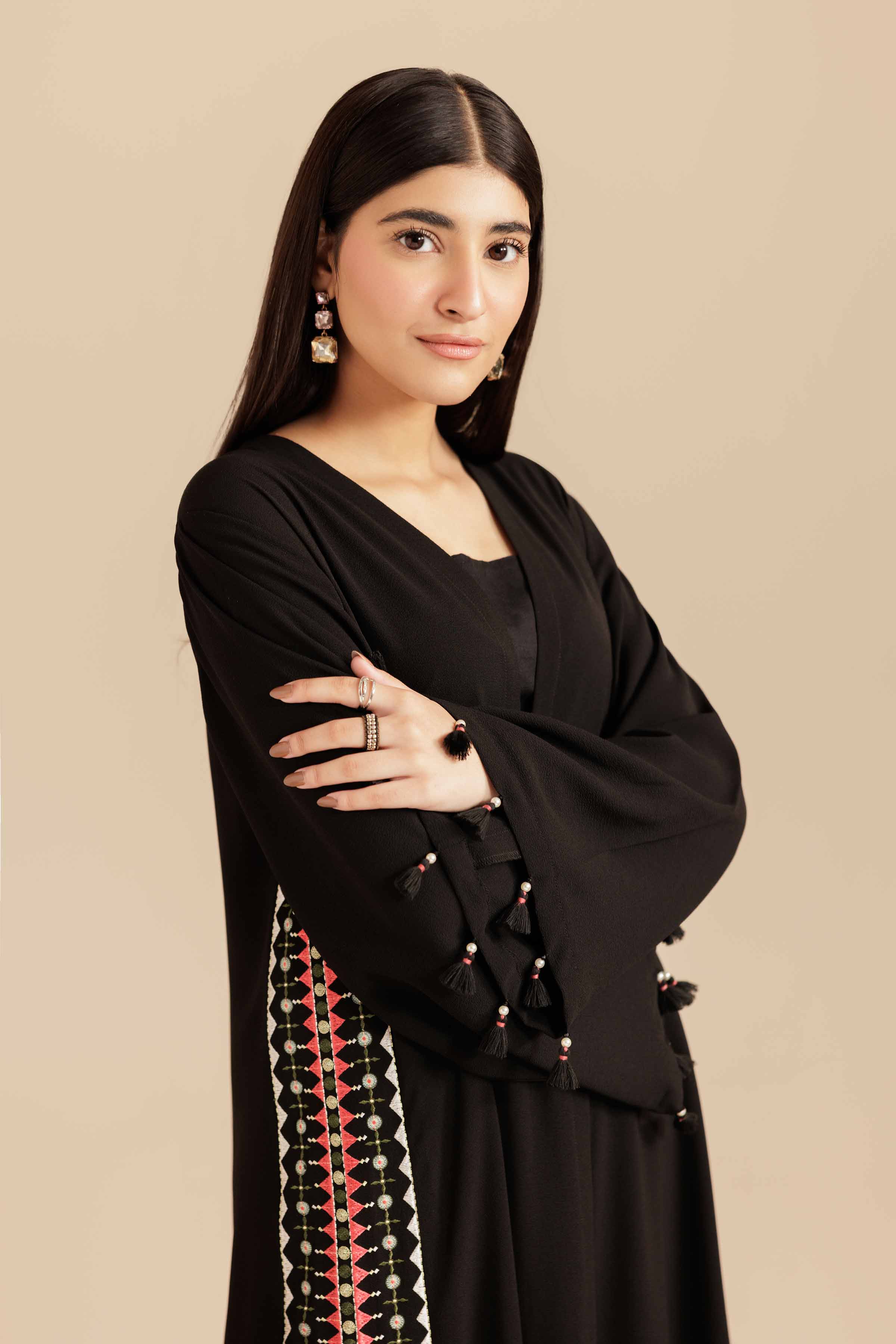 NishatUK - Black Embroidered Crepe 2-piece ready to wear Fustan