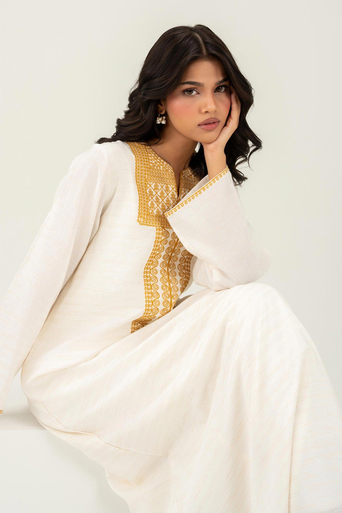 Nishat UK - Off White Embroidered Fancy Stripe 1 Piece ready to wear