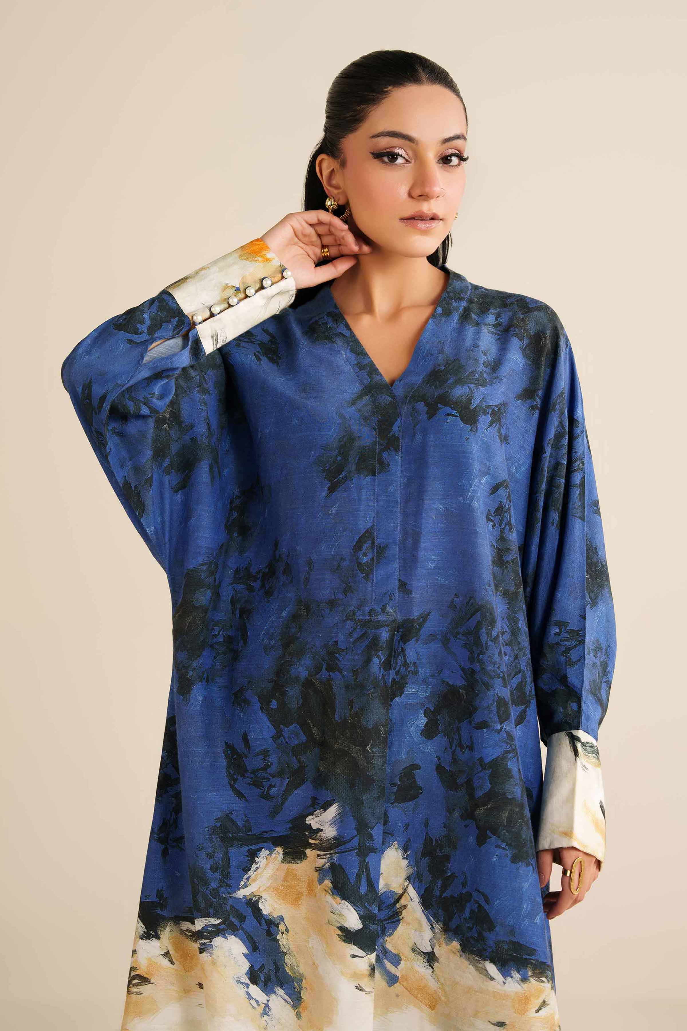 NishatUK - Blue Silk 1-piece ready to wear Long Dress
