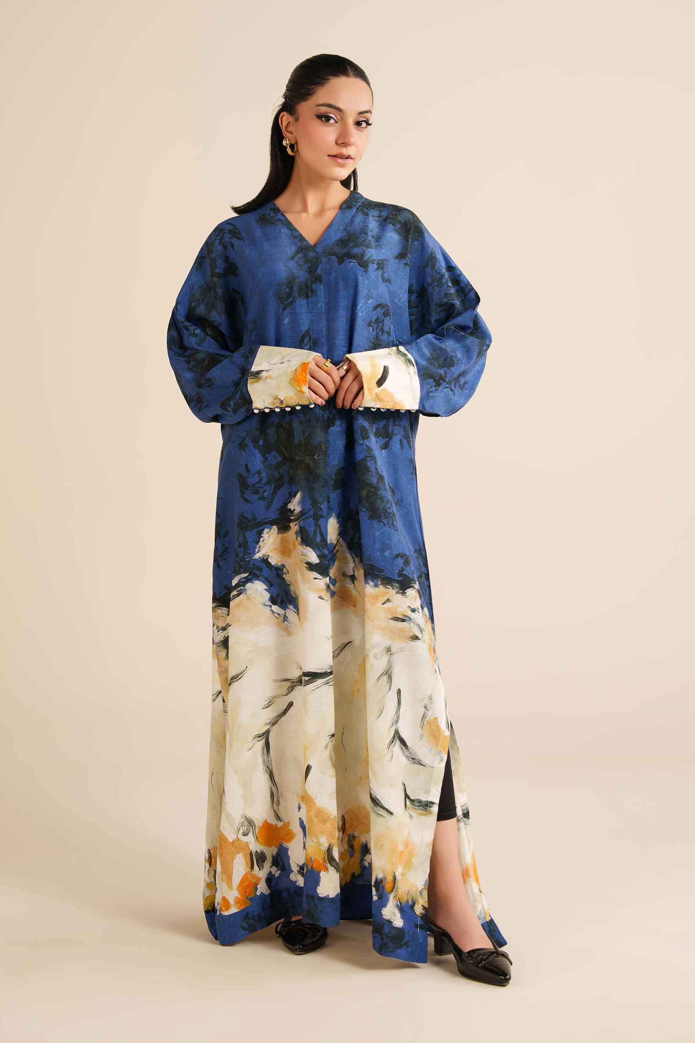 NishatUK - Blue Silk 1-piece ready to wear Long Dress