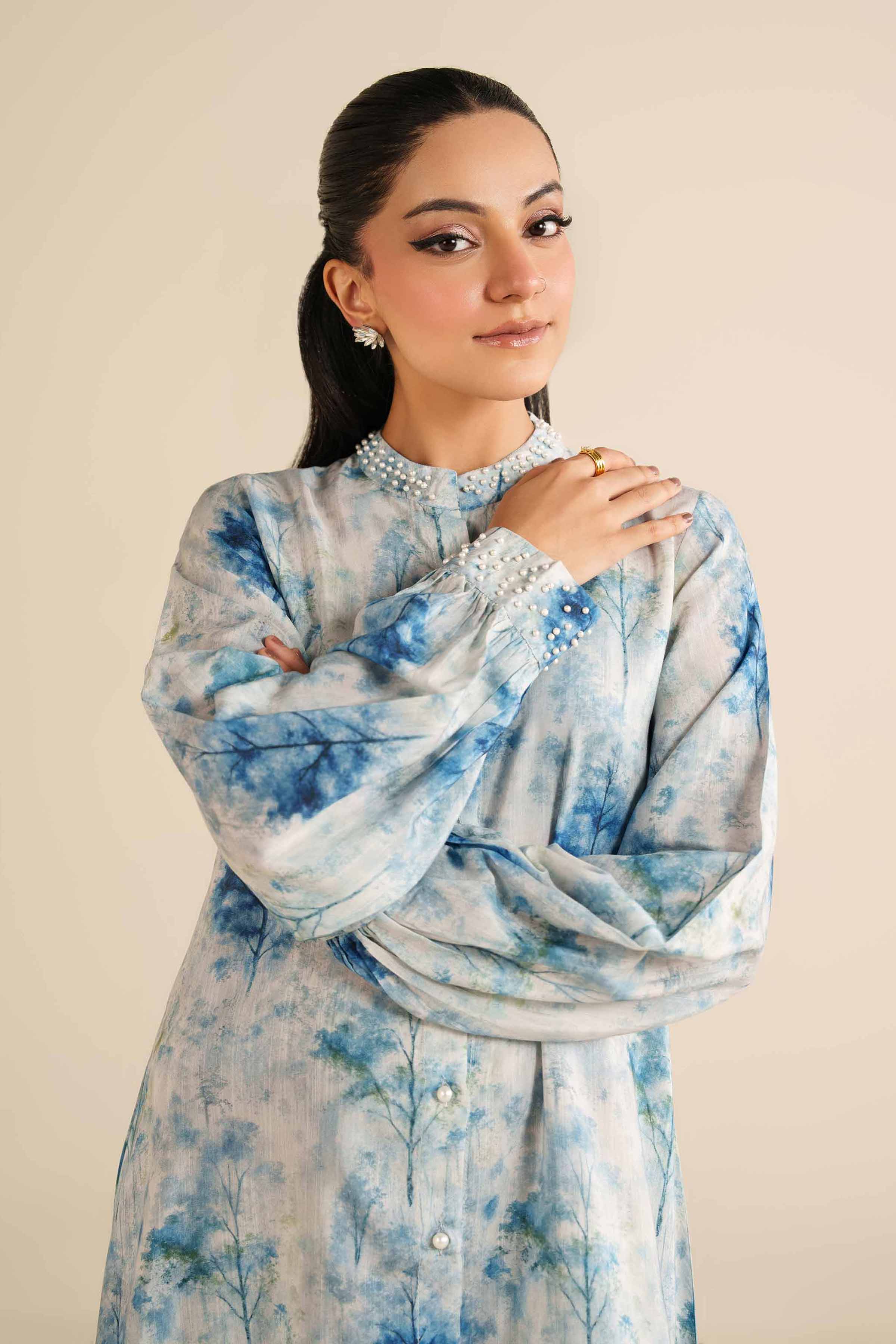 NishatUK - Blue Silk 1-piece ready to wear Long Dress